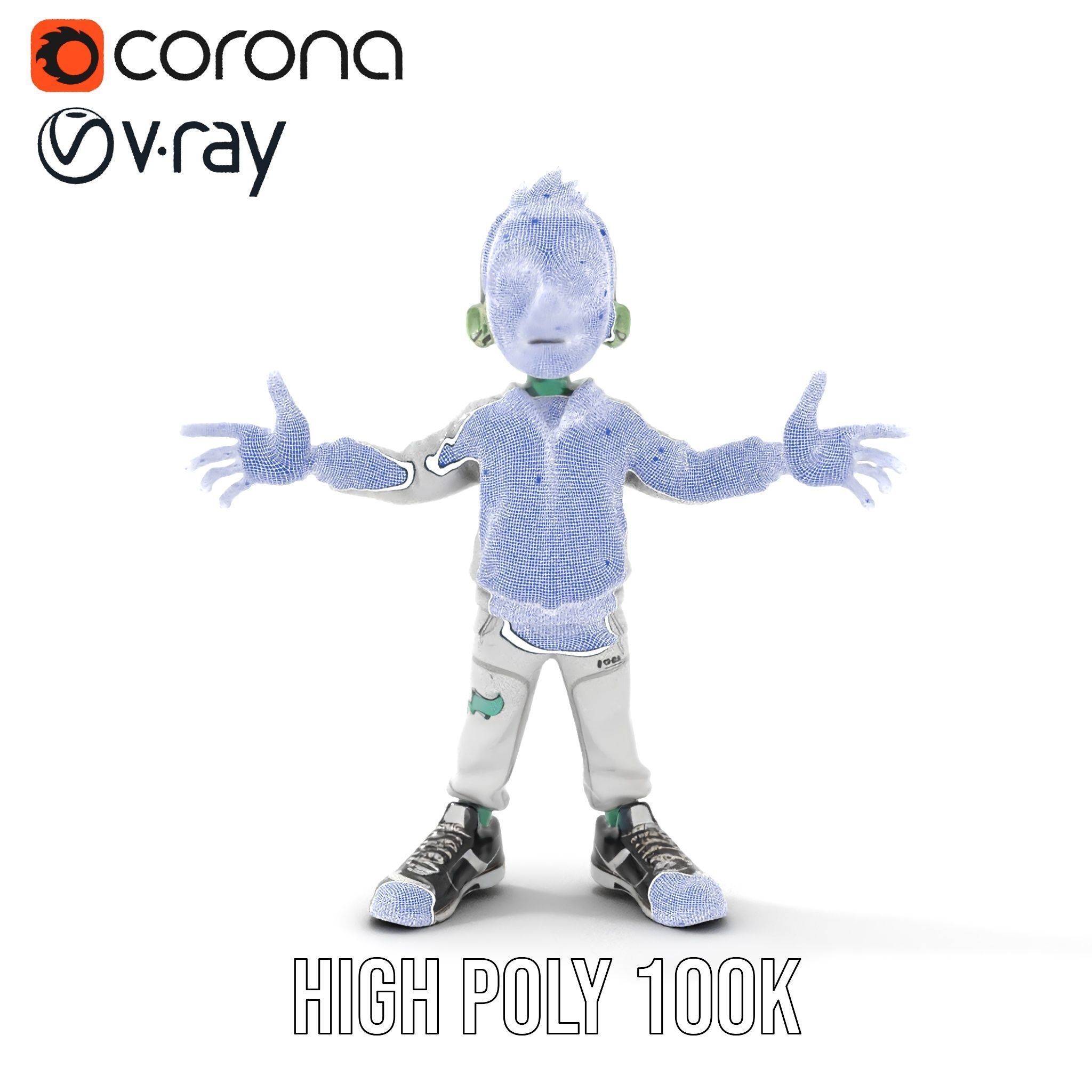 Zombie Cartoon Character Model Rigged and Animated Low-poly 3D model_23