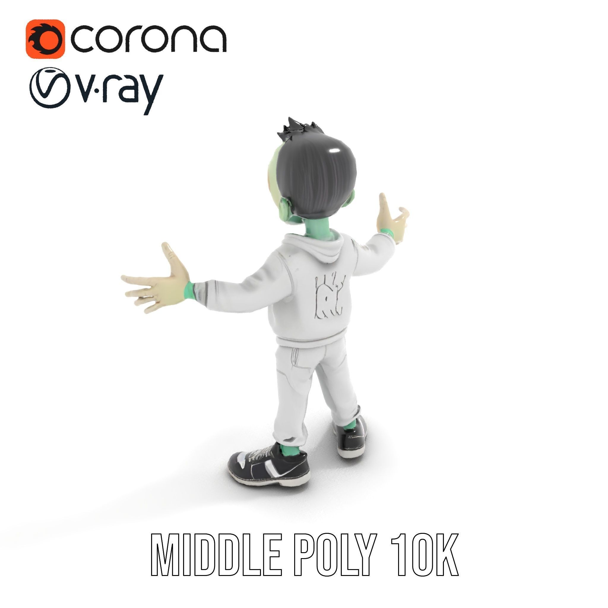 Zombie Cartoon Character Model Rigged and Animated Low-poly 3D model_12