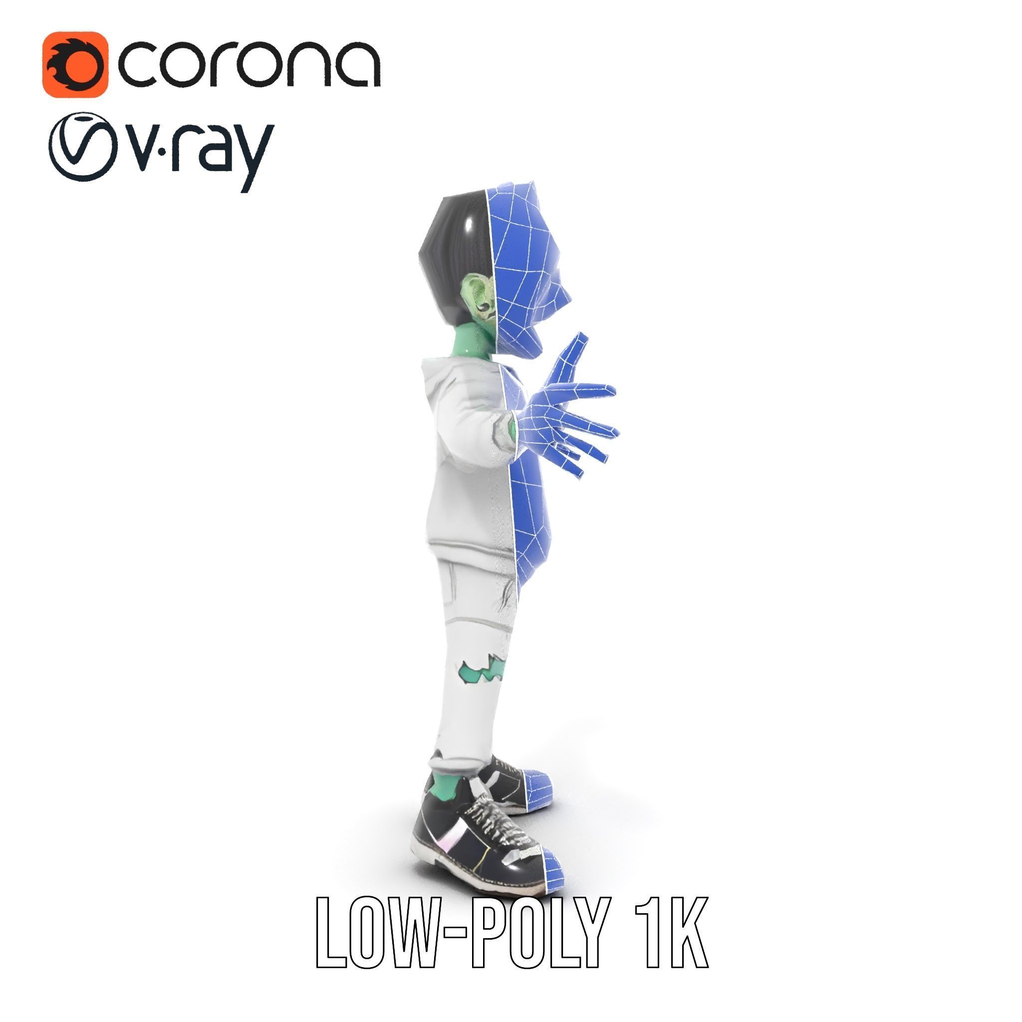 Zombie Cartoon Character Model Rigged and Animated Low-poly 3D model_28