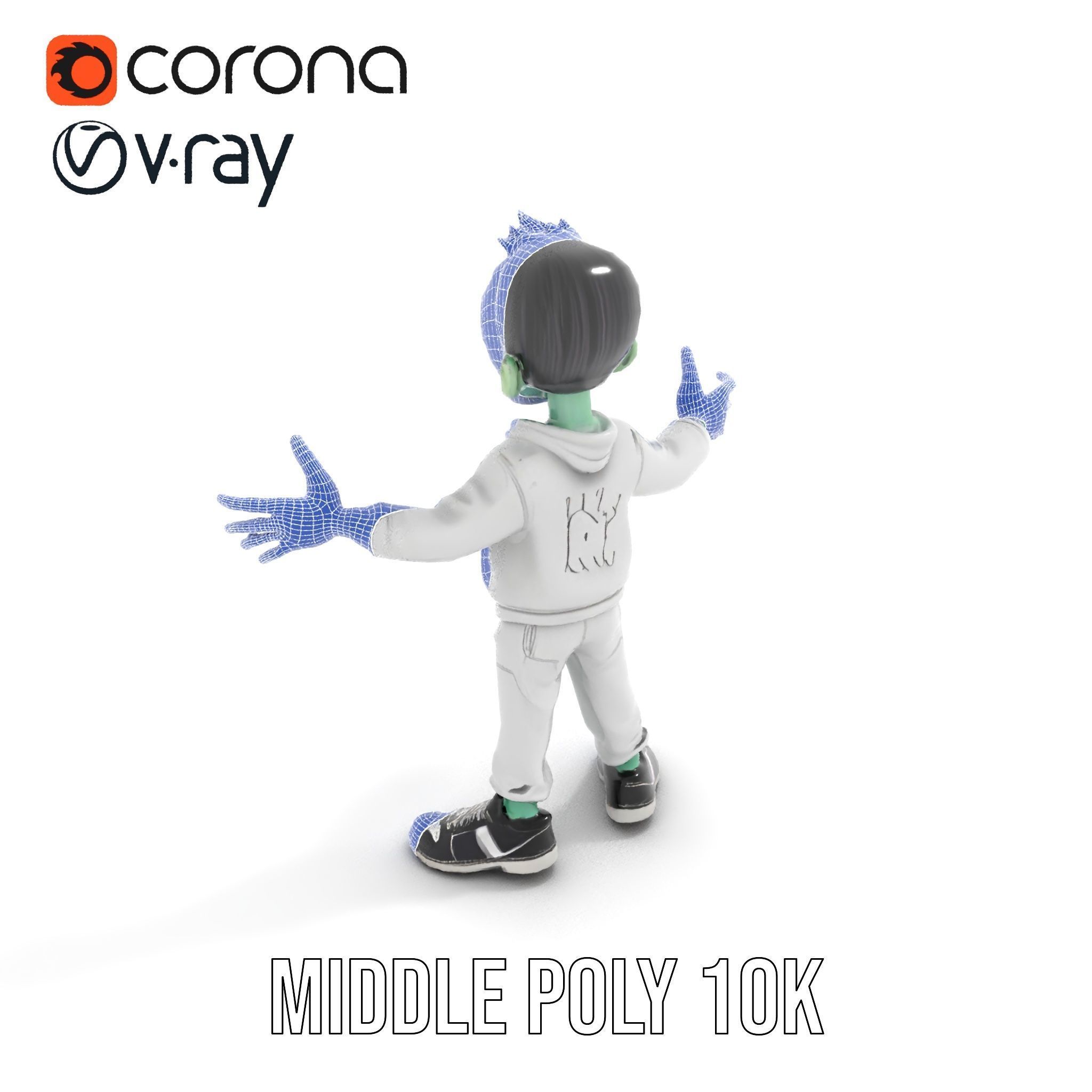 Zombie Cartoon Character Model Rigged and Animated Low-poly 3D model_27