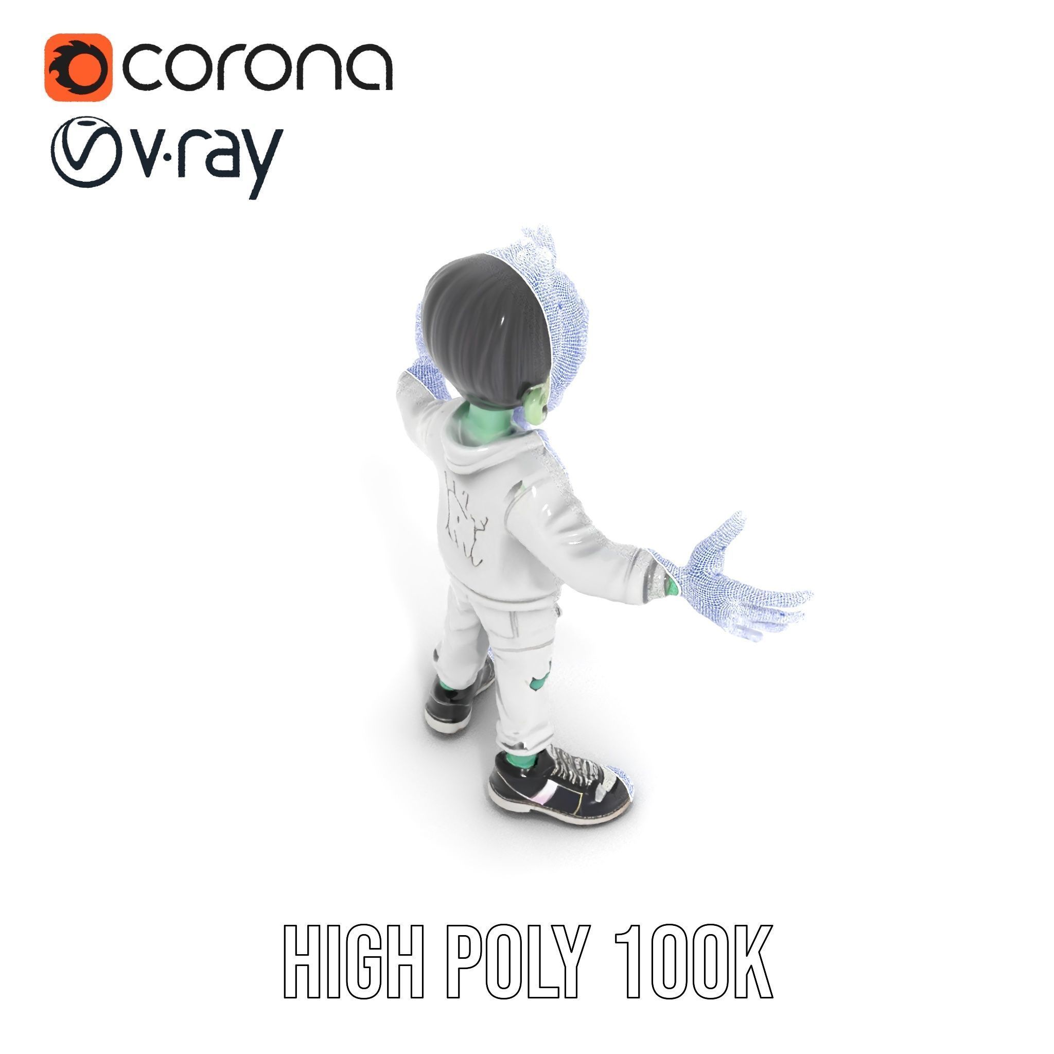 Zombie Cartoon Character Model Rigged and Animated Low-poly 3D model_33