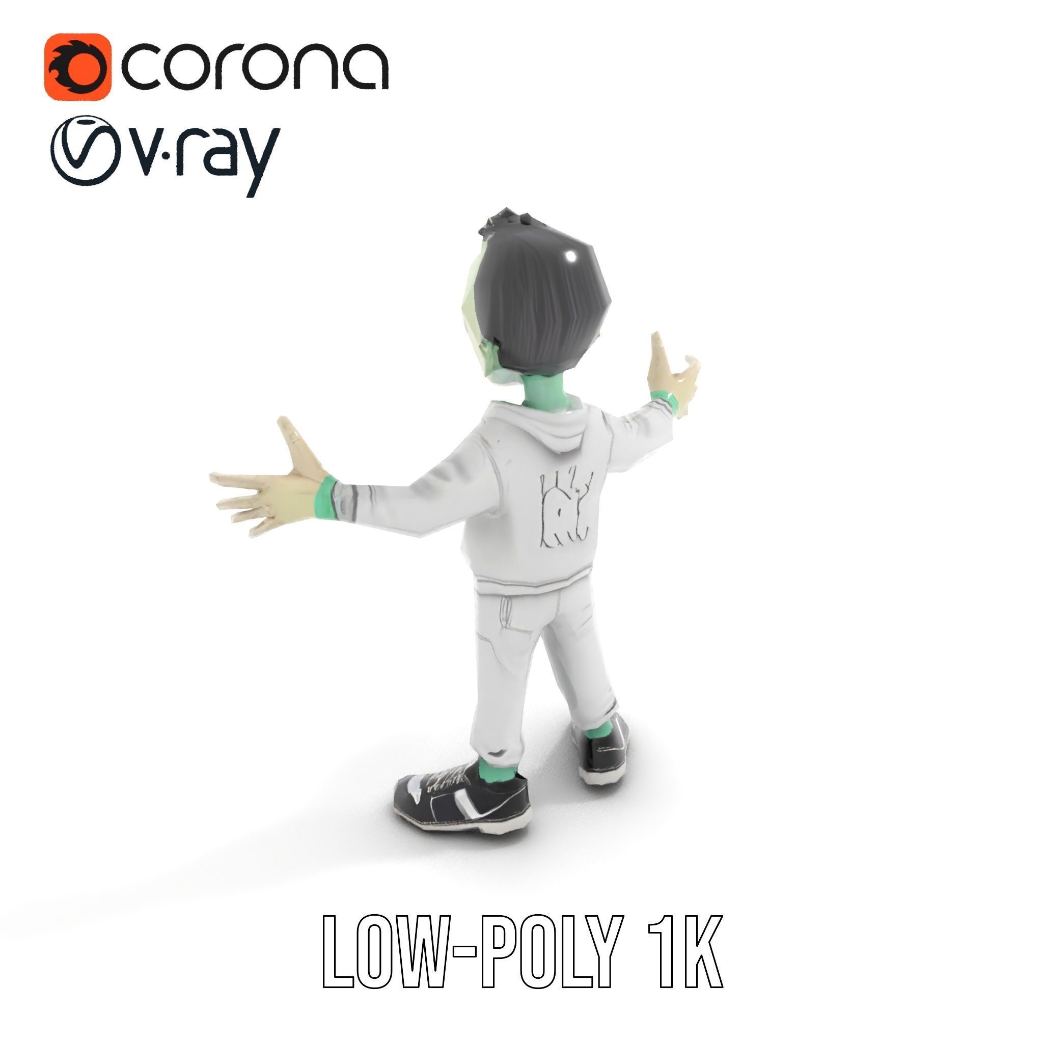 Zombie Cartoon Character Model Rigged and Animated Low-poly 3D model_7