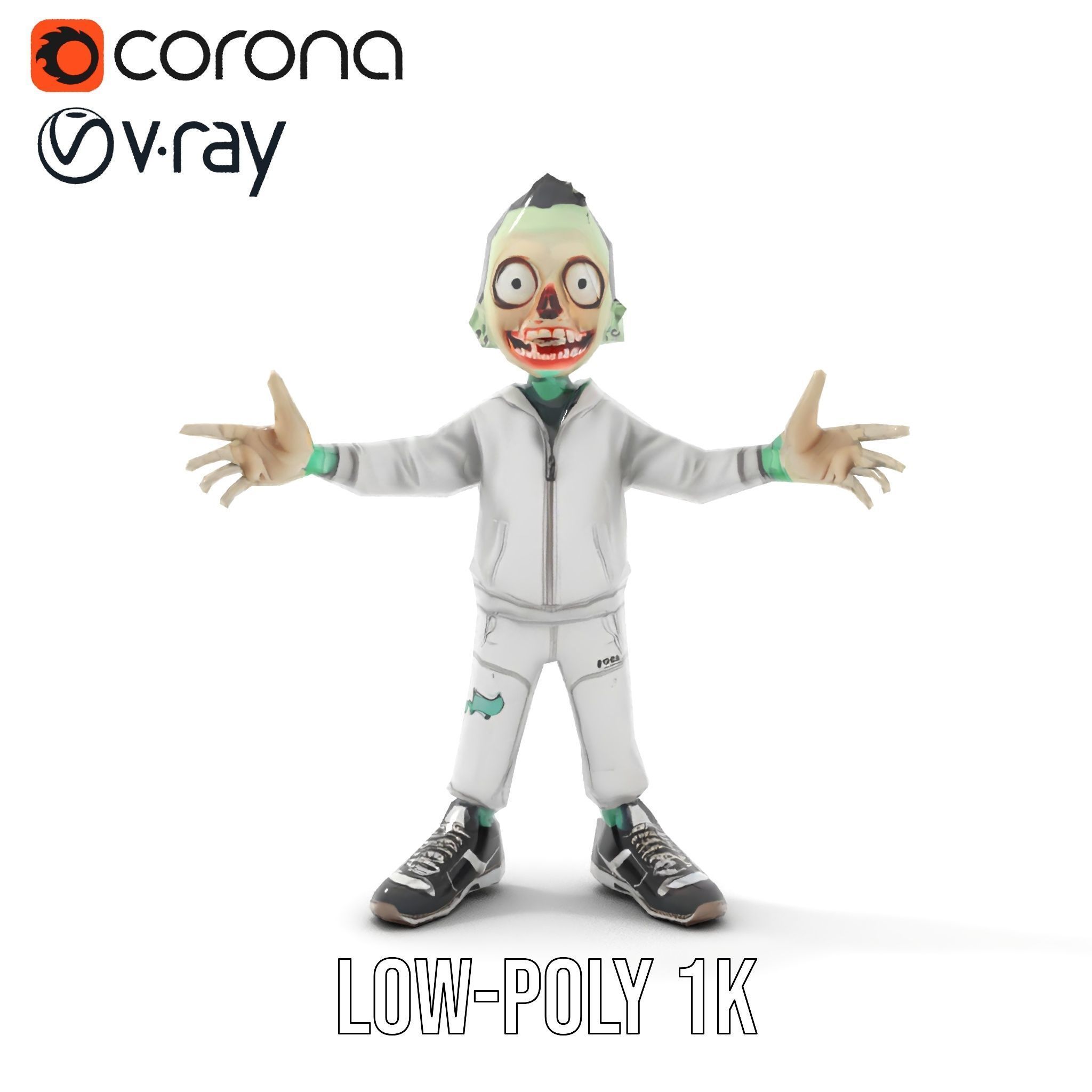 Zombie Cartoon Character Model Rigged and Animated Low-poly 3D model_8