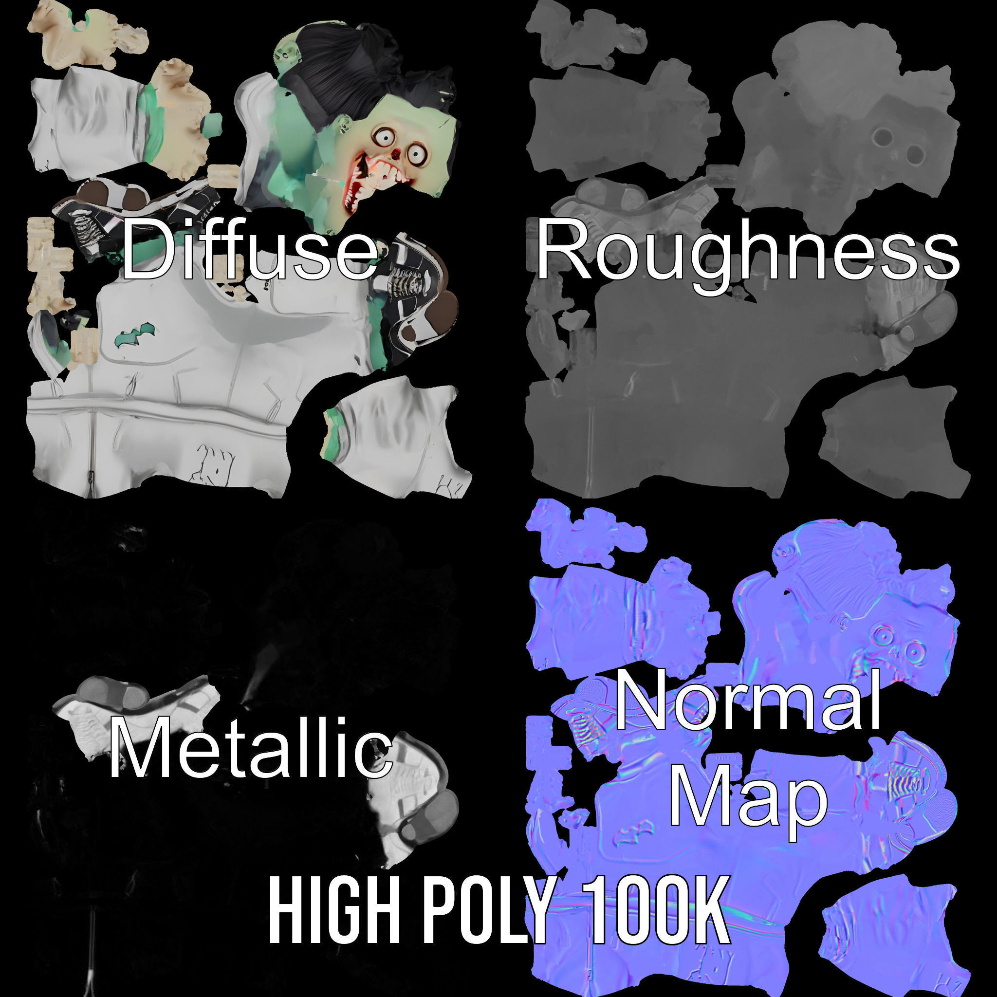 Zombie Cartoon Character Model Rigged and Animated Low-poly 3D model_3