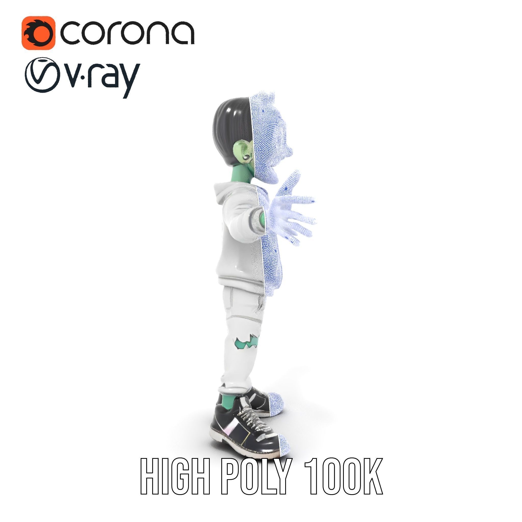 Zombie Cartoon Character Model Rigged and Animated Low-poly 3D model_26