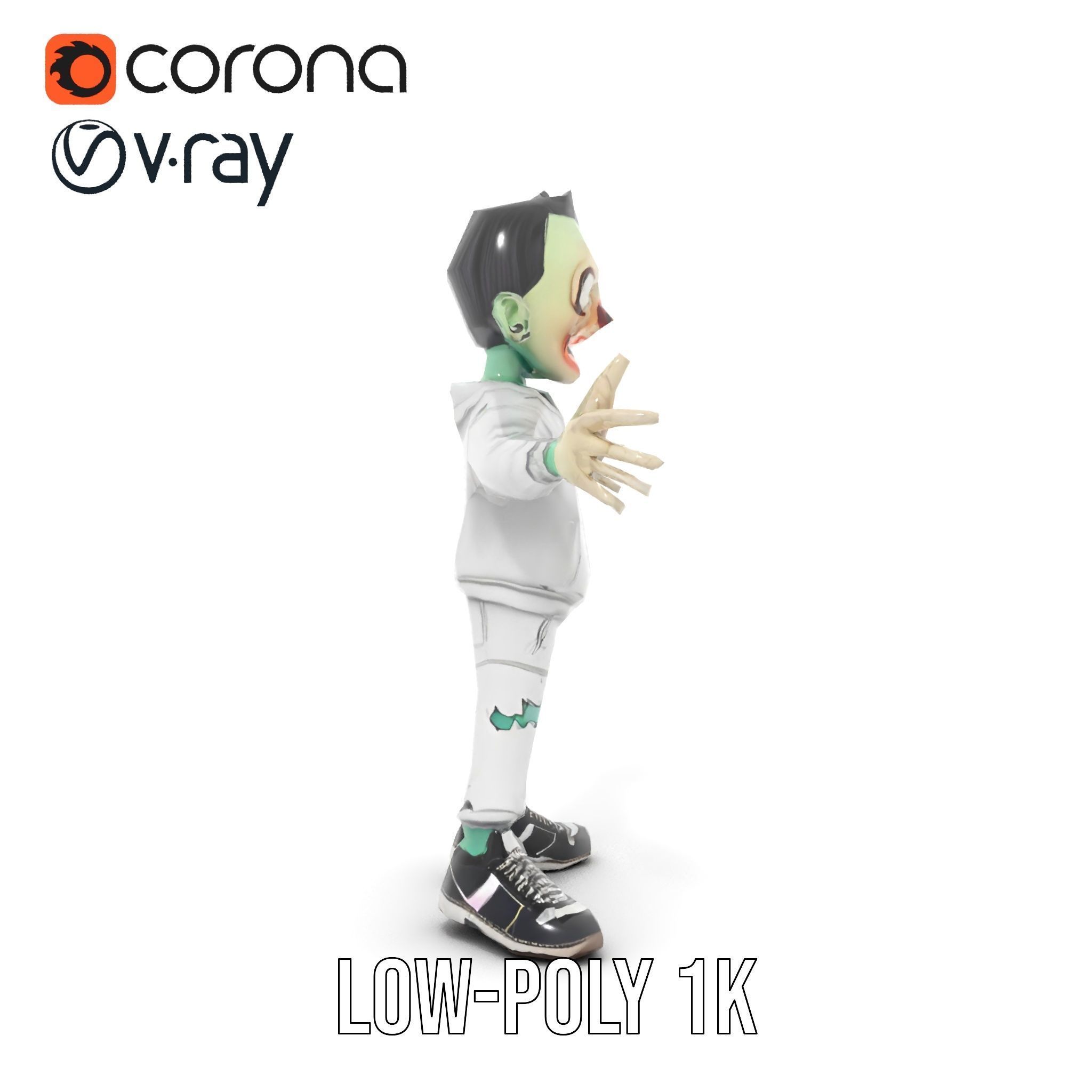 Zombie Cartoon Character Model Rigged and Animated Low-poly 3D model_16