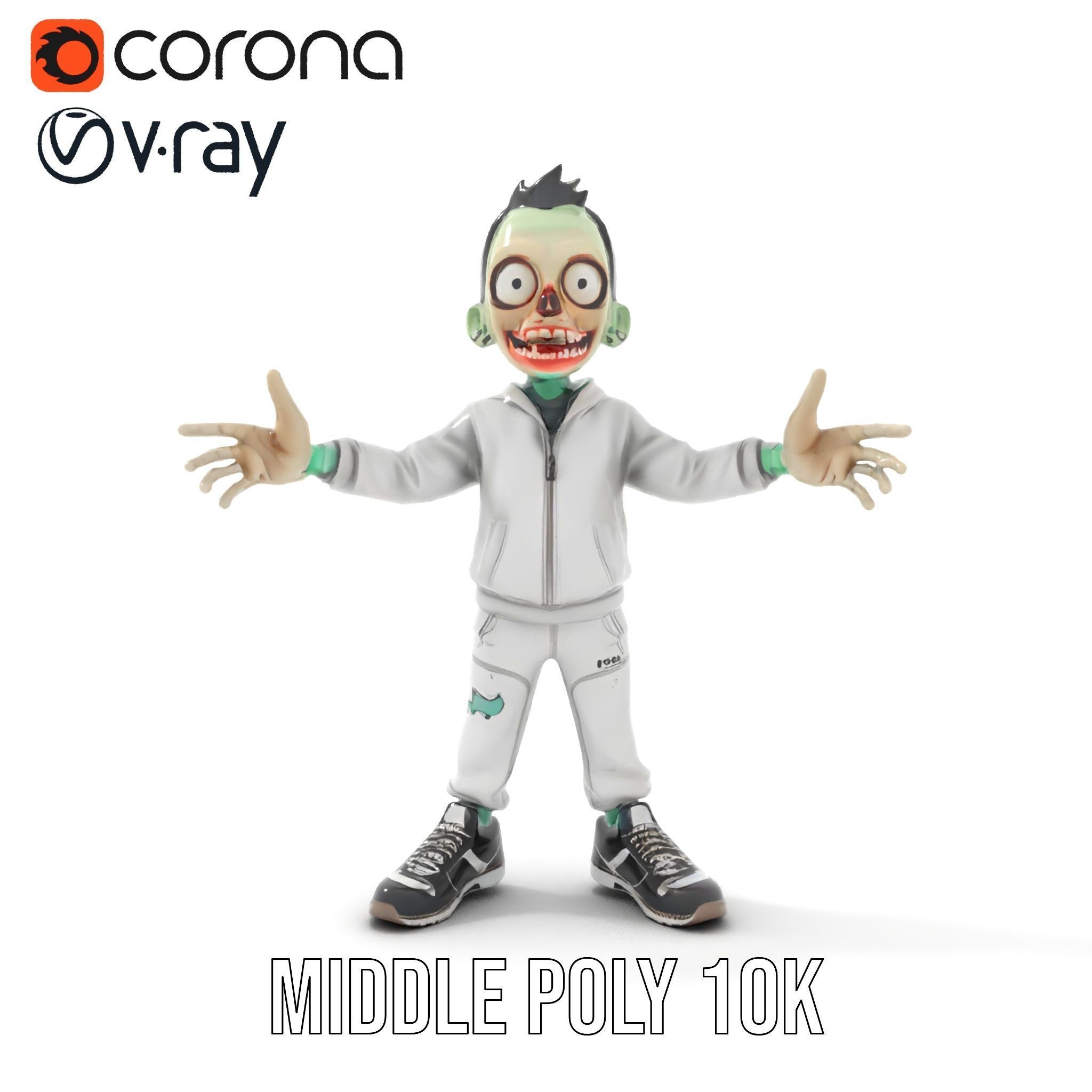 Zombie Cartoon Character Model Rigged and Animated Low-poly 3D model_21