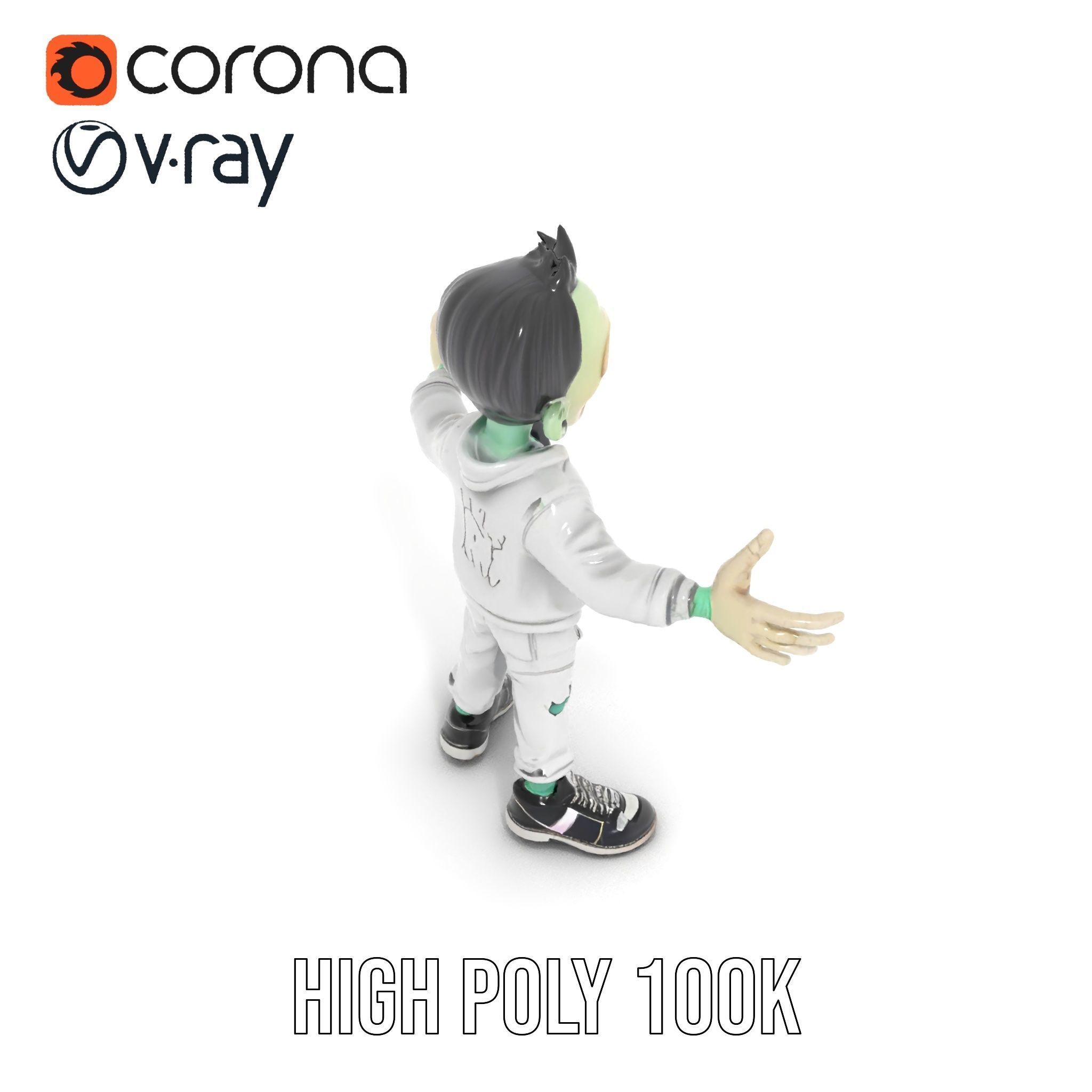 Zombie Cartoon Character Model Rigged and Animated Low-poly 3D model_17