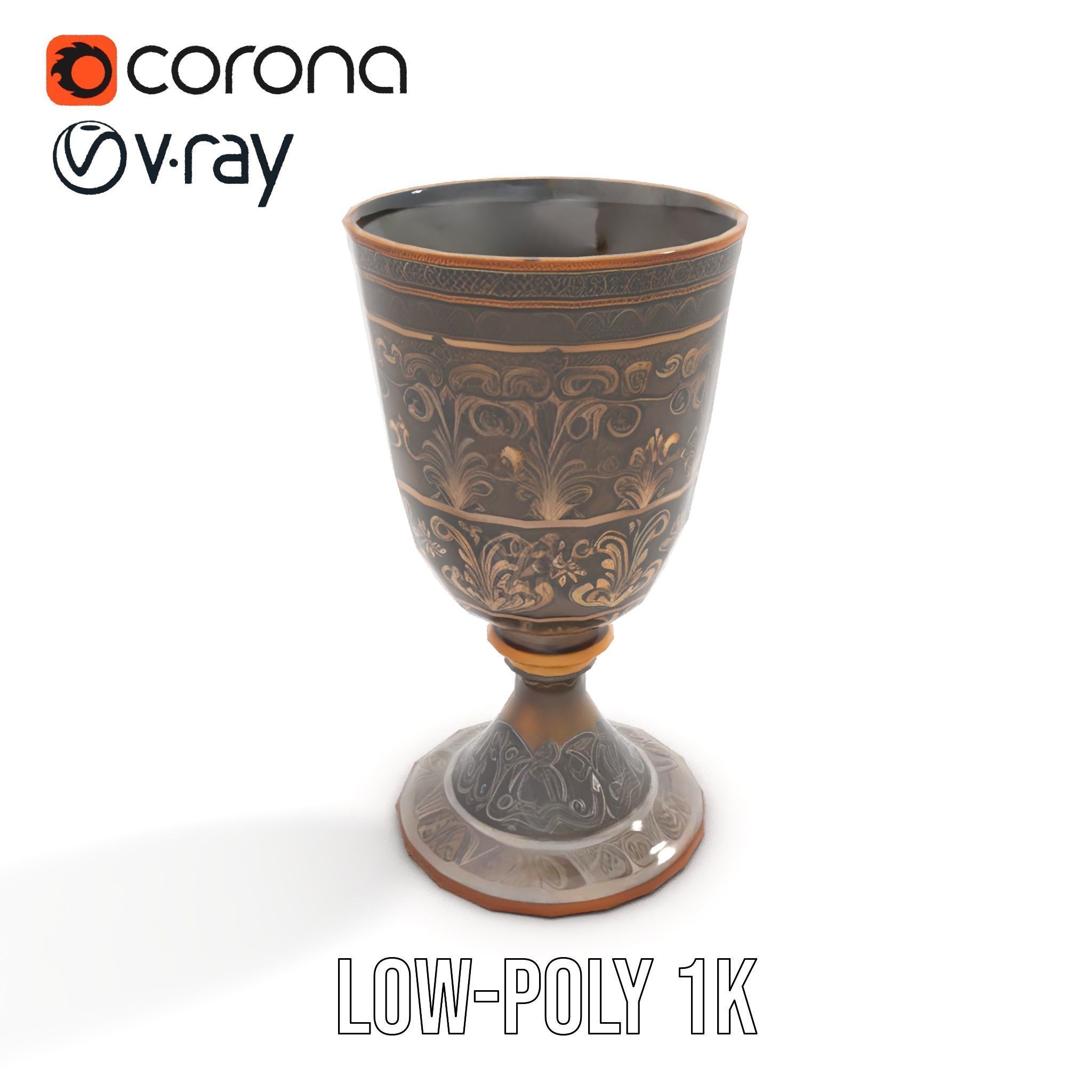 Medieval Ornate Goblet model pack Low-poly 3D model_9