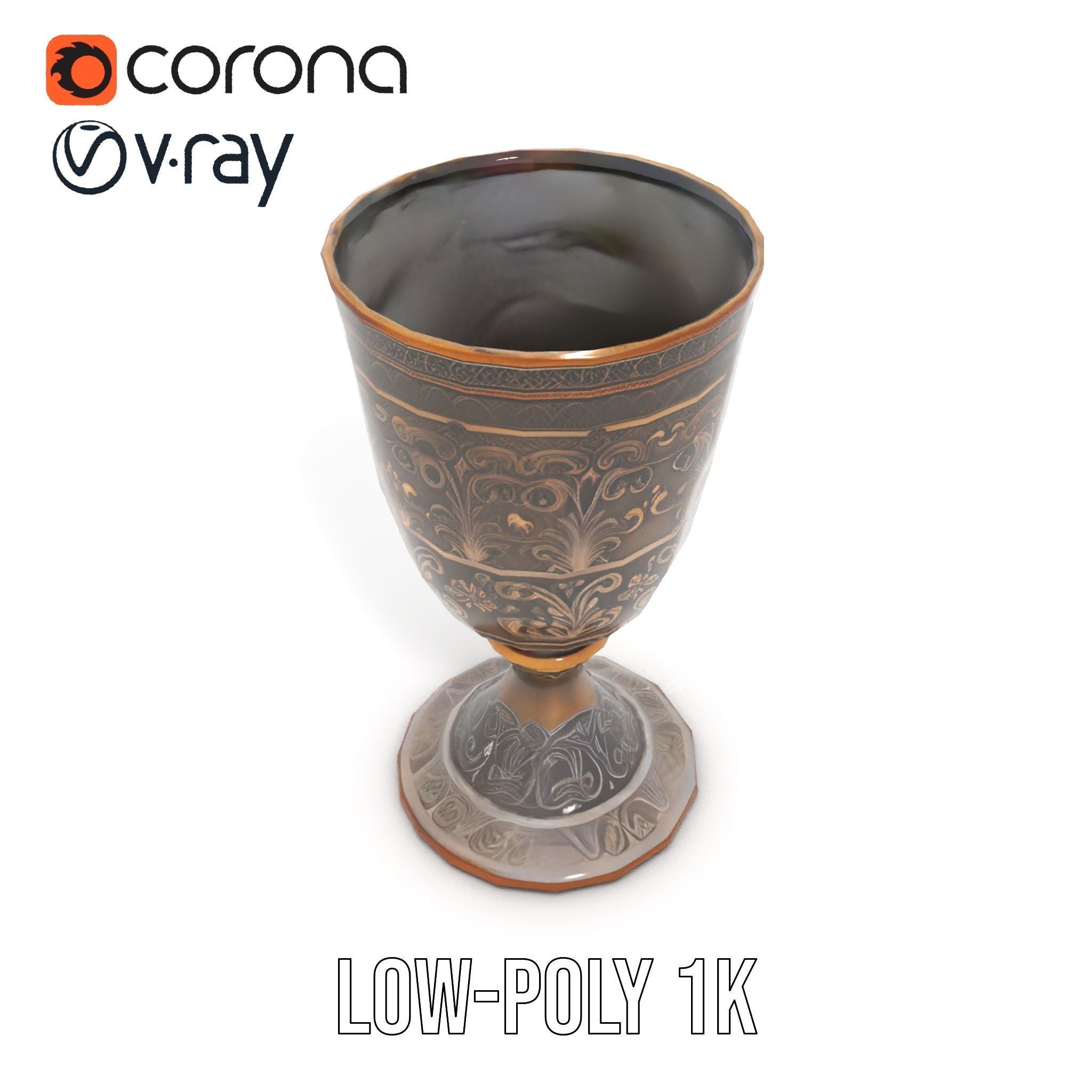 Medieval Ornate Goblet model pack Low-poly 3D model_12