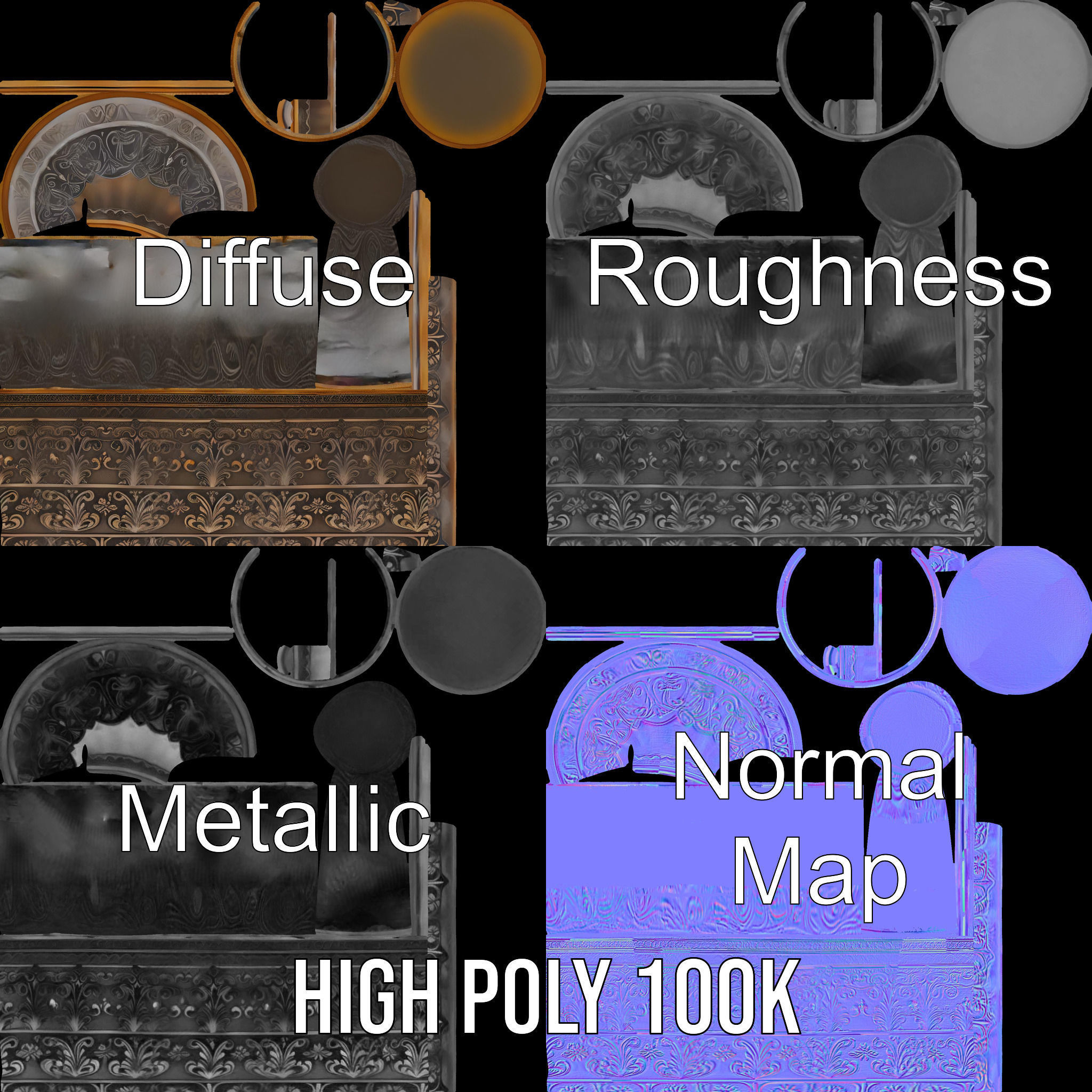 Medieval Ornate Goblet model pack Low-poly 3D model_3