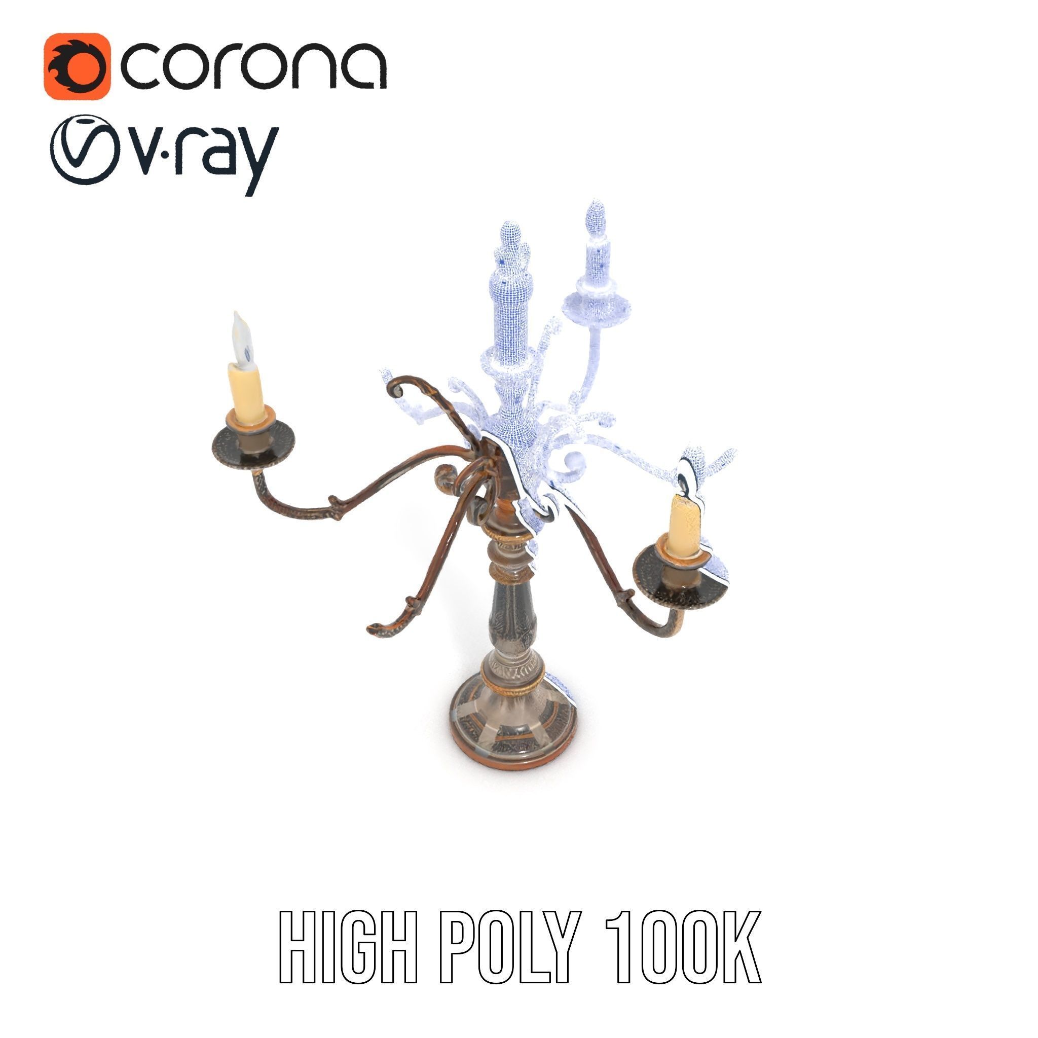 Antique Candle Holder with Detailing Model Pack Low-poly 3D model_29