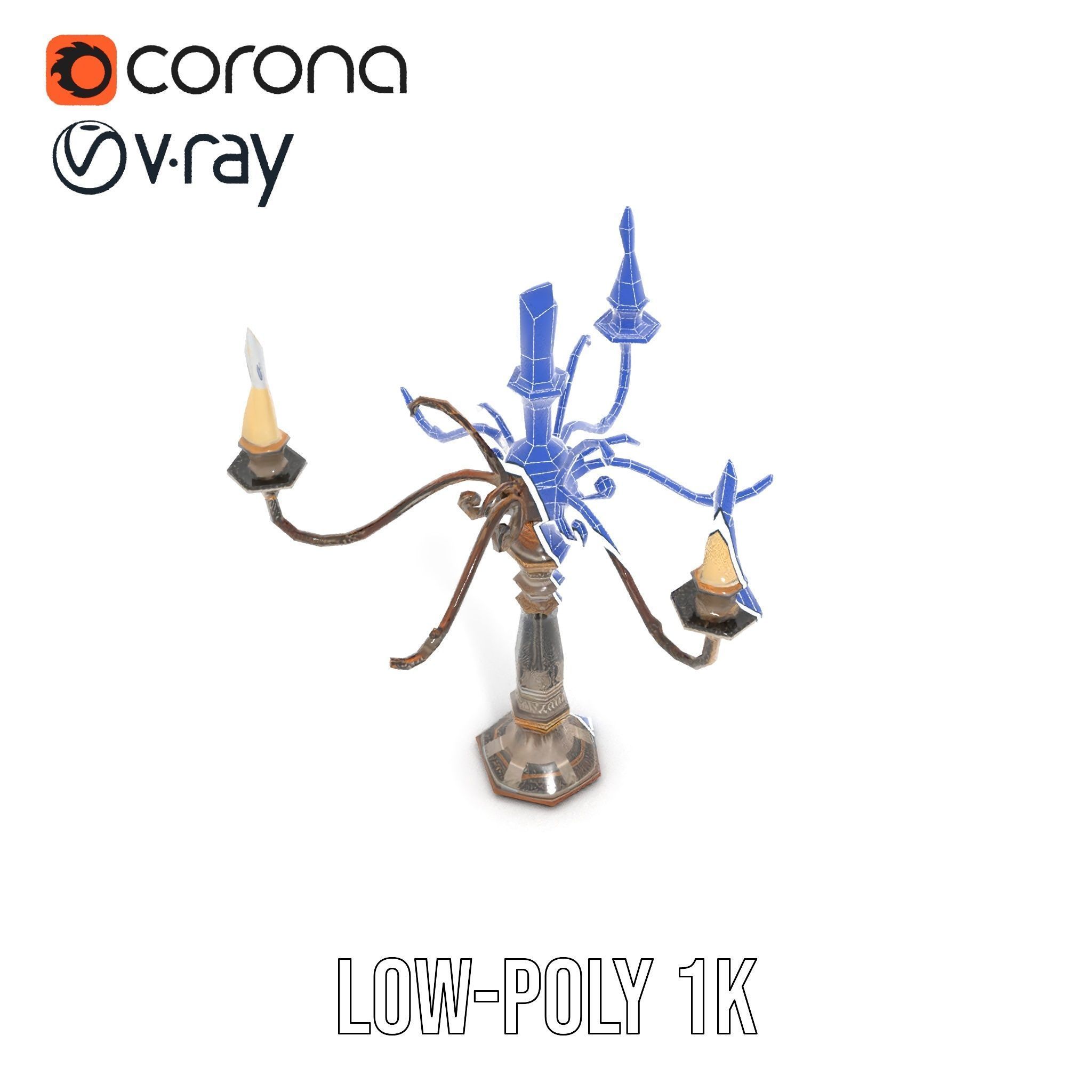 Antique Candle Holder with Detailing Model Pack Low-poly 3D model_28