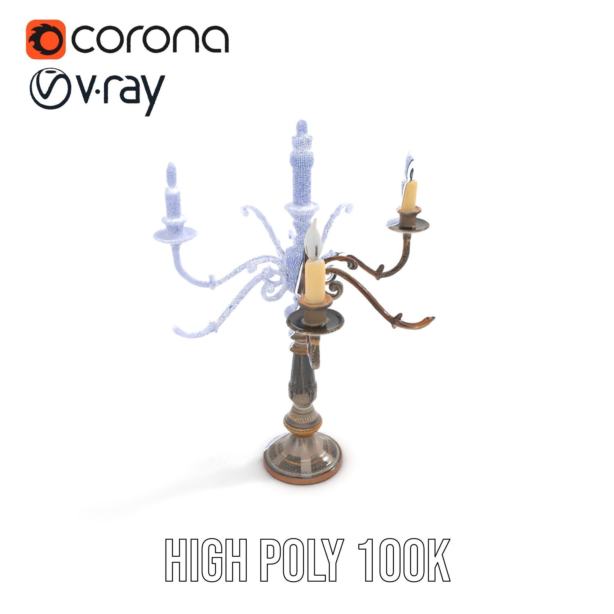 Antique Candle Holder with Detailing Model Pack Low-poly 3D model_23