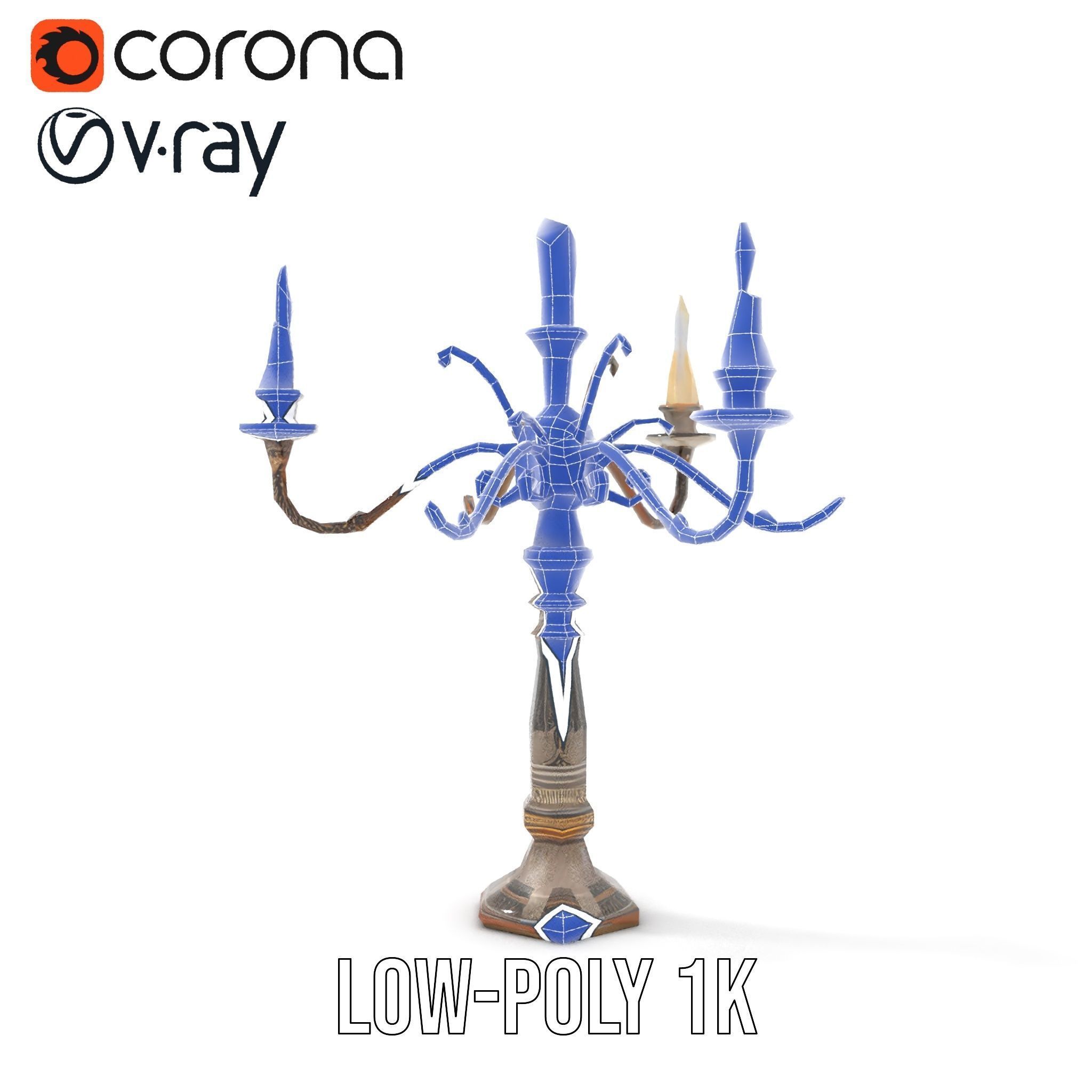 Antique Candle Holder with Detailing Model Pack Low-poly 3D model_31