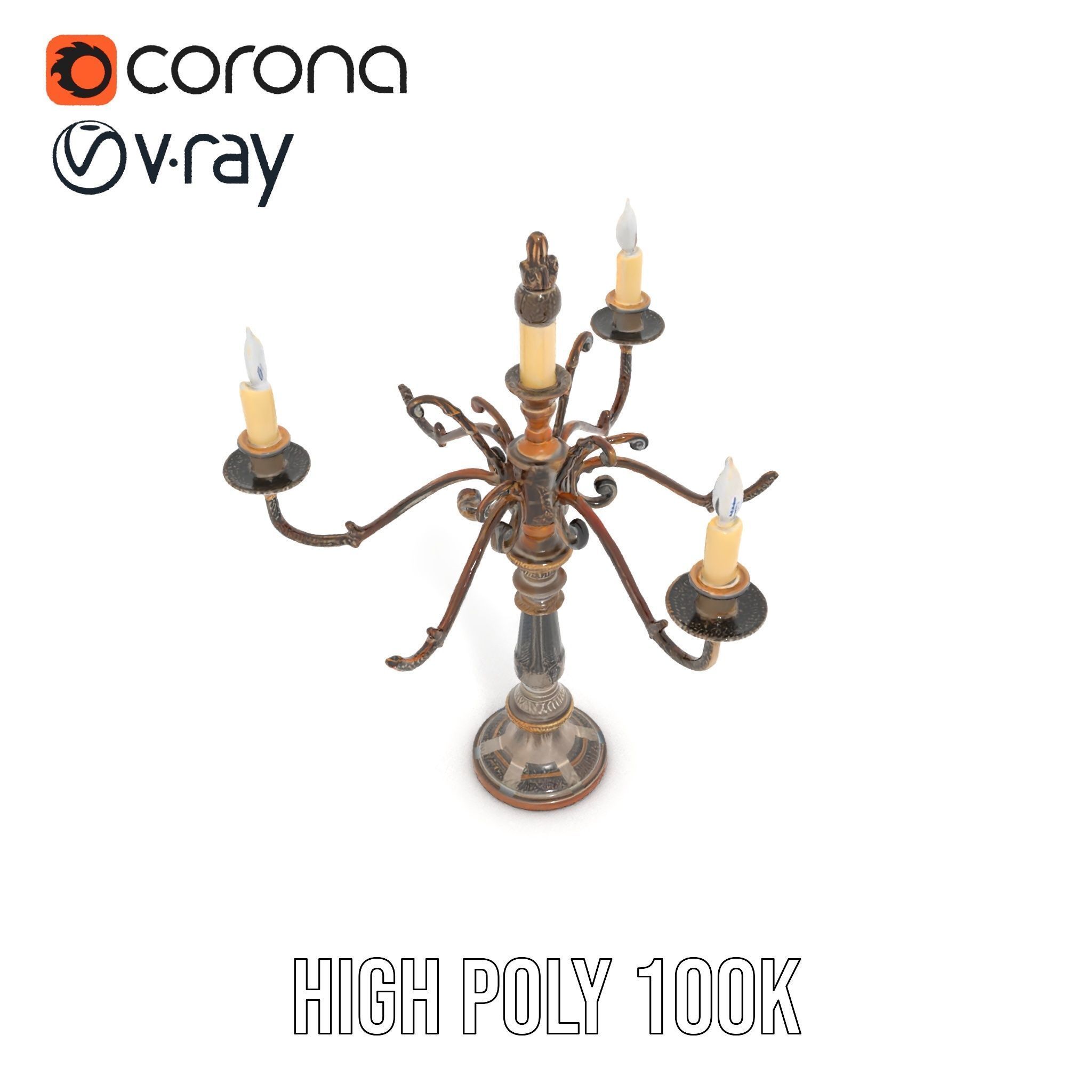 Antique Candle Holder with Detailing Model Pack Low-poly 3D model_26