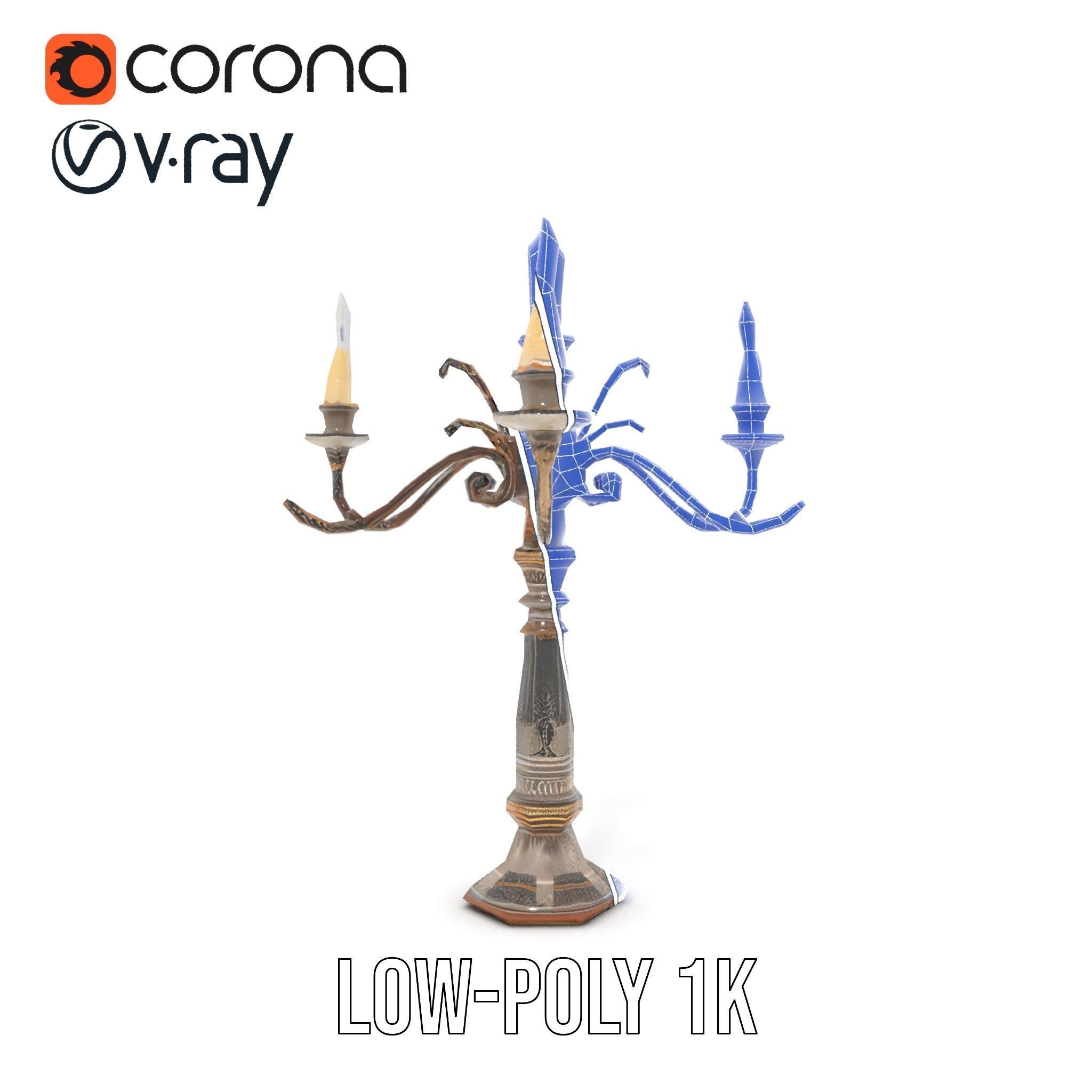 Antique Candle Holder with Detailing Model Pack Low-poly 3D model_25