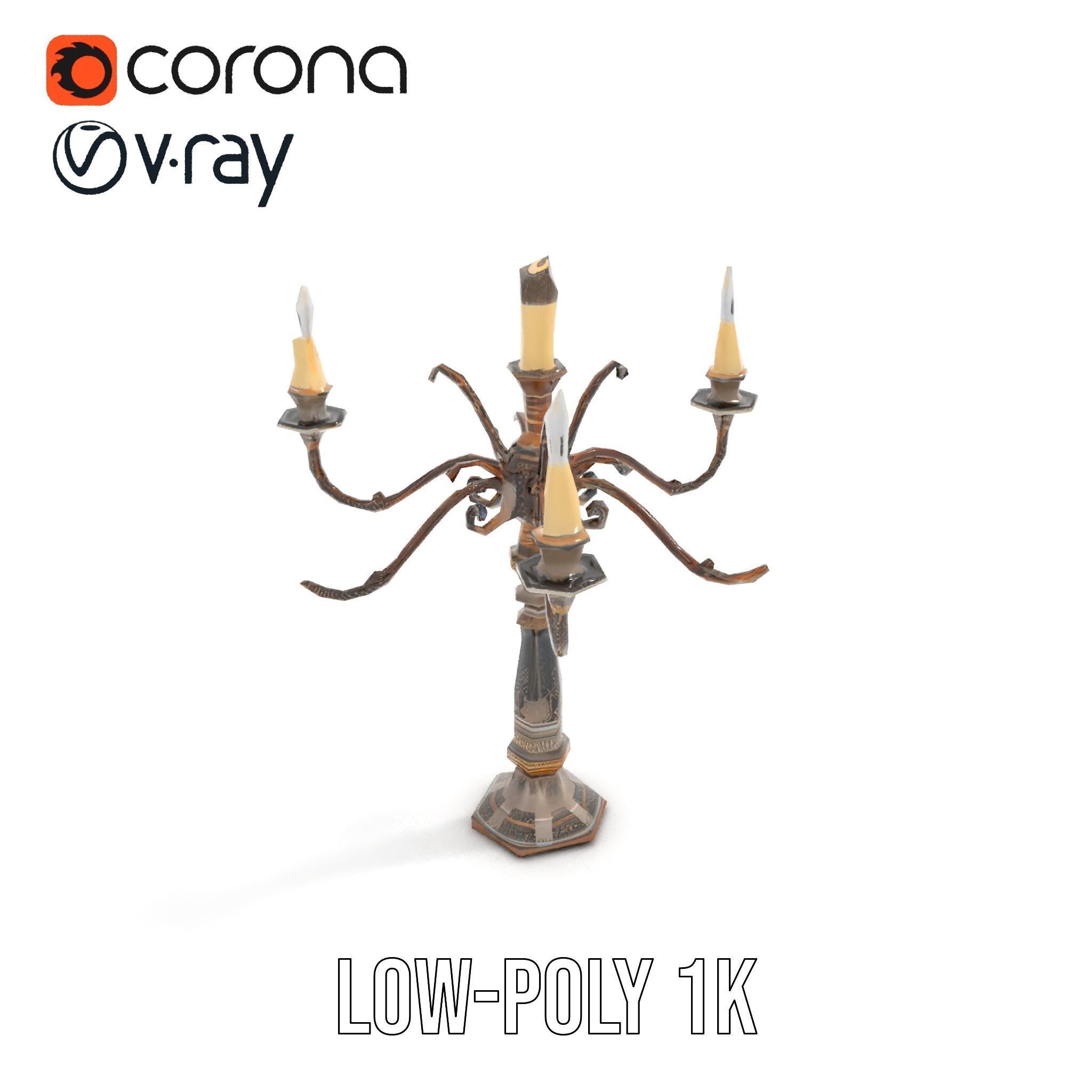 Antique Candle Holder with Detailing Model Pack Low-poly 3D model_17