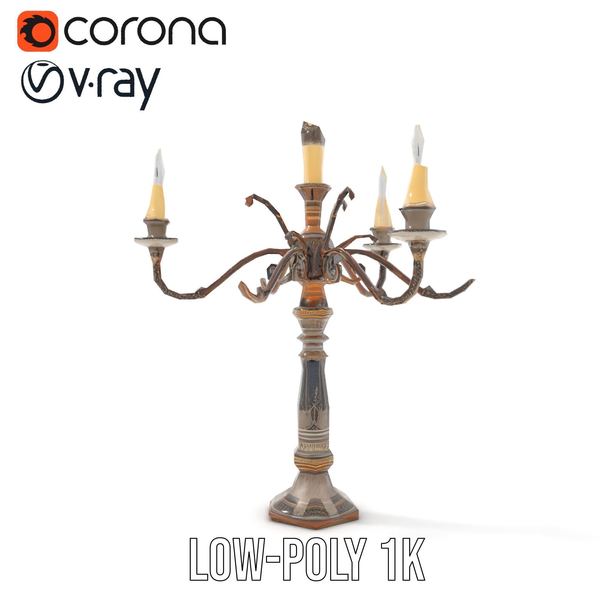 Antique Candle Holder with Detailing Model Pack Low-poly 3D model_9