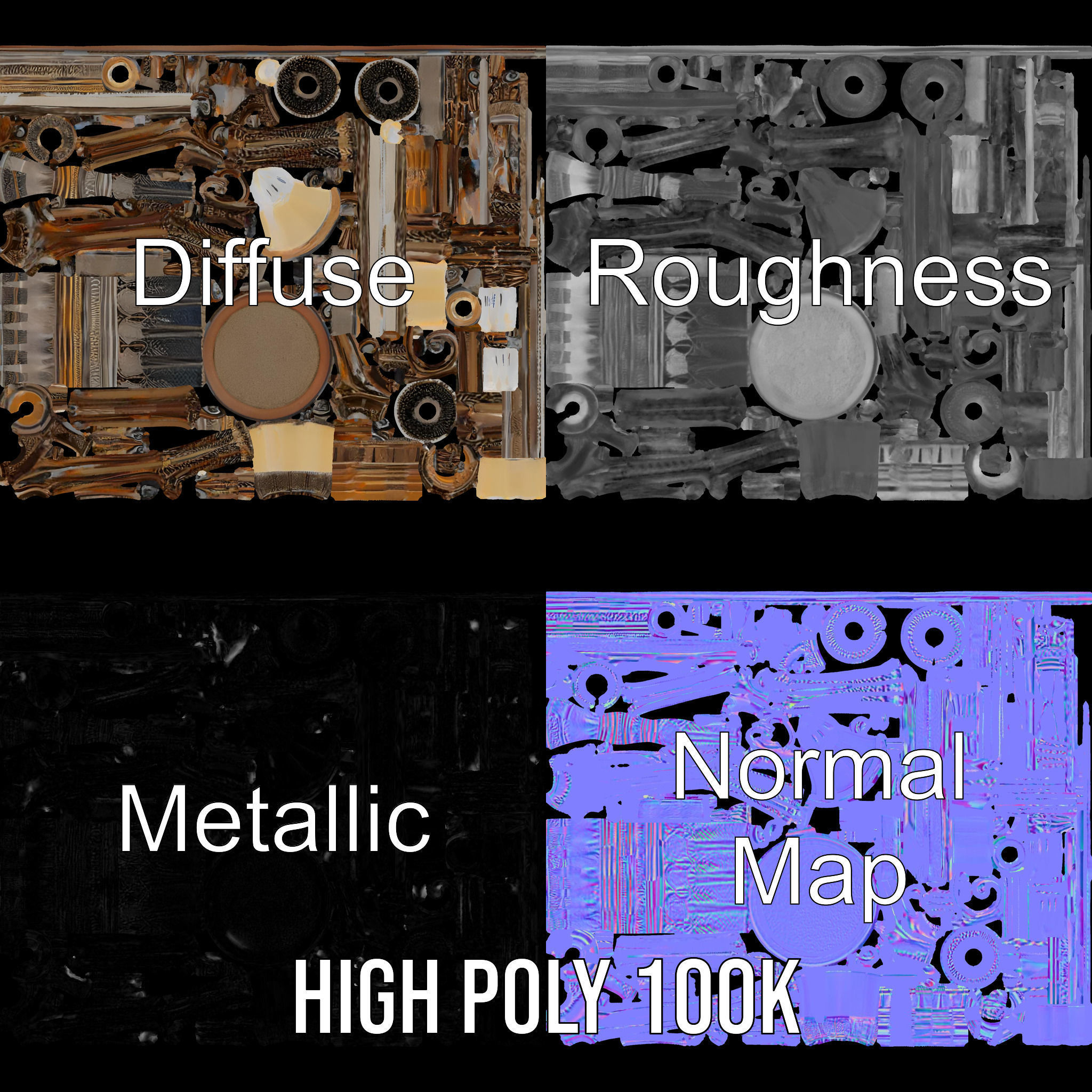 Antique Candle Holder with Detailing Model Pack Low-poly 3D model_3