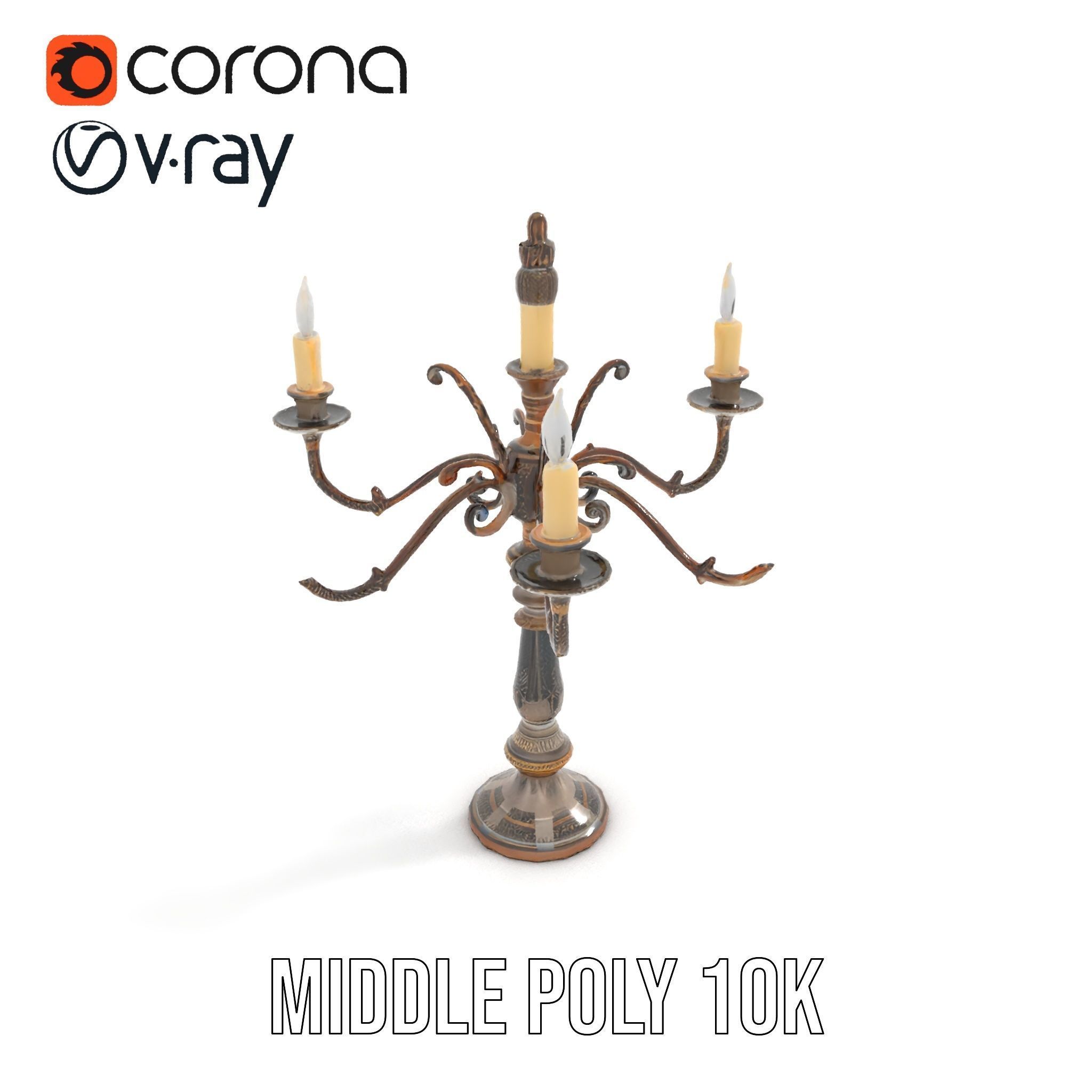 Antique Candle Holder with Detailing Model Pack Low-poly 3D model_11