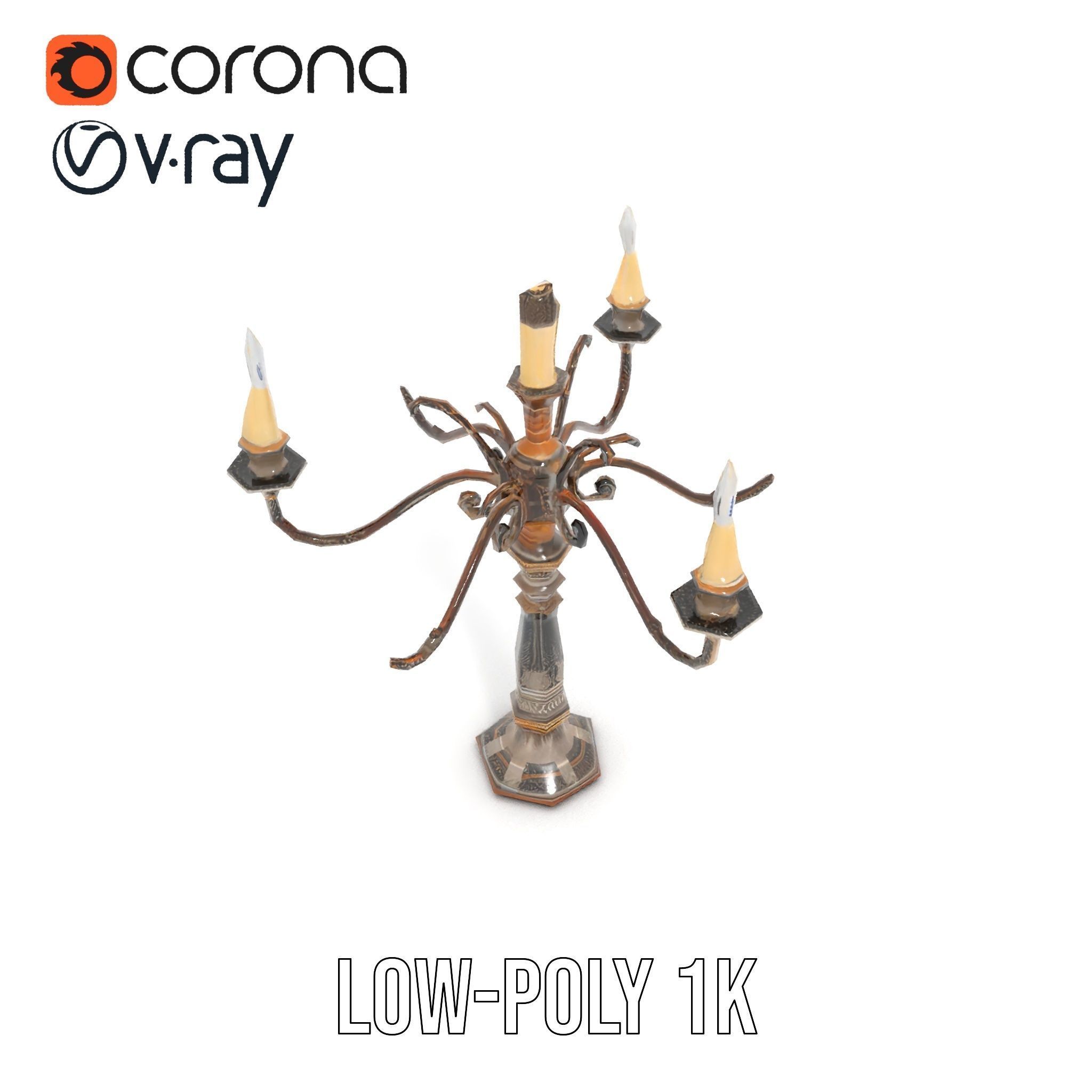 Antique Candle Holder with Detailing Model Pack Low-poly 3D model_14