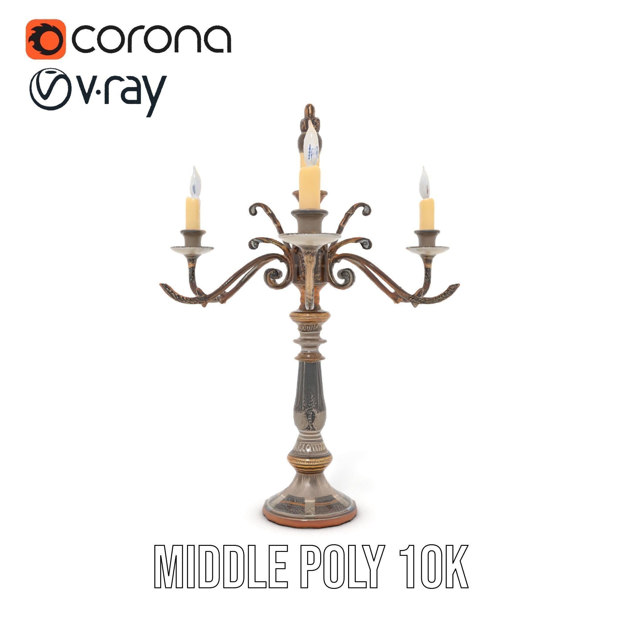 Antique Candle Holder with Detailing Model Pack Low-poly 3D model_16