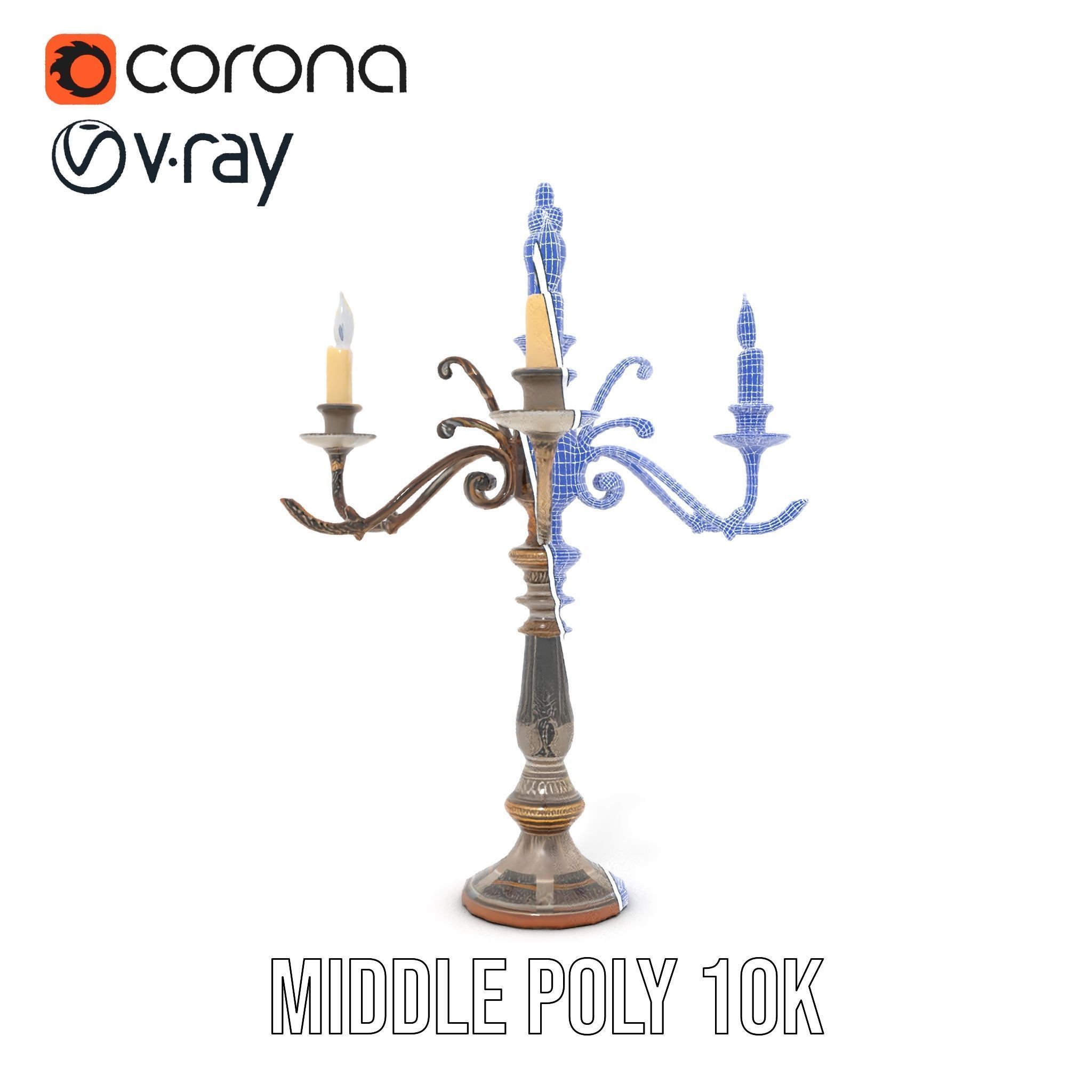Antique Candle Holder with Detailing Model Pack Low-poly 3D model_27