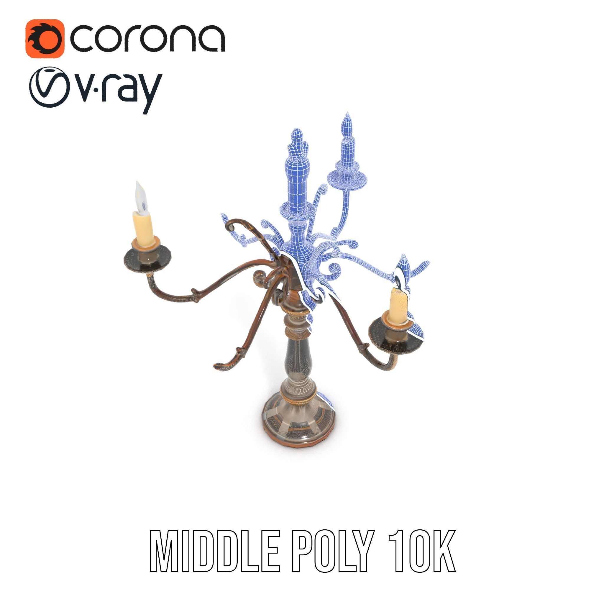 Antique Candle Holder with Detailing Model Pack Low-poly 3D model_24