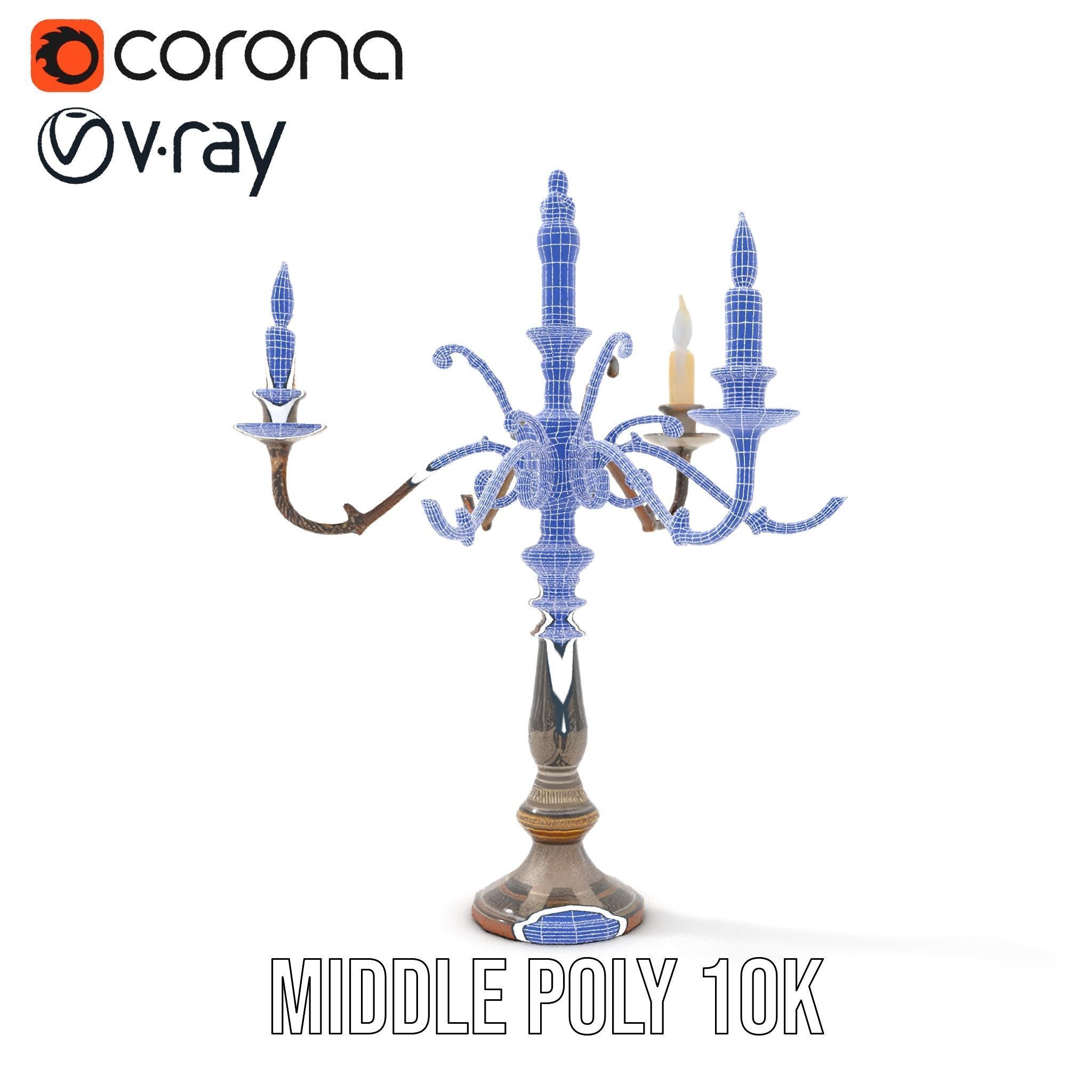 Antique Candle Holder with Detailing Model Pack Low-poly 3D model_30