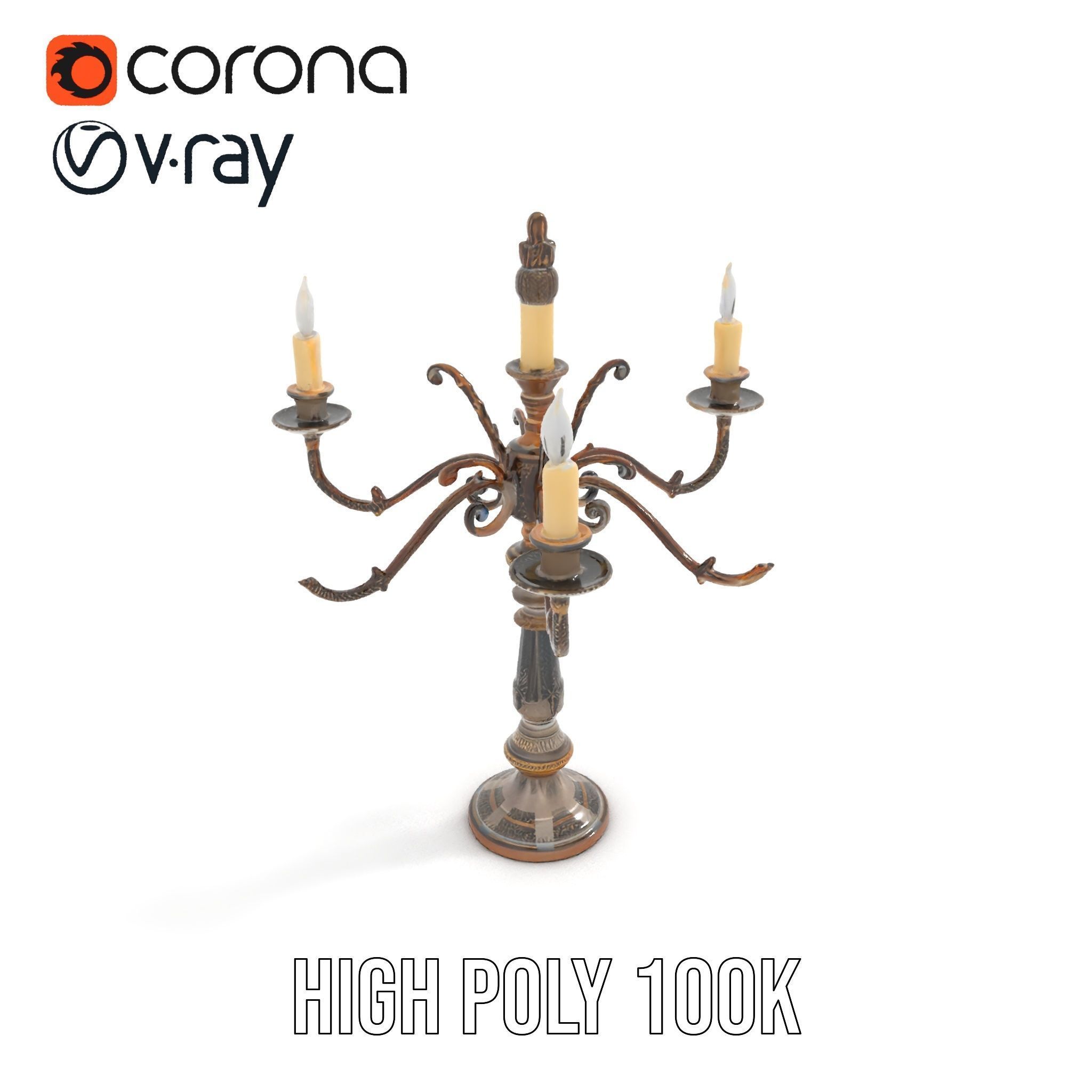 Antique Candle Holder with Detailing Model Pack Low-poly 3D model_15