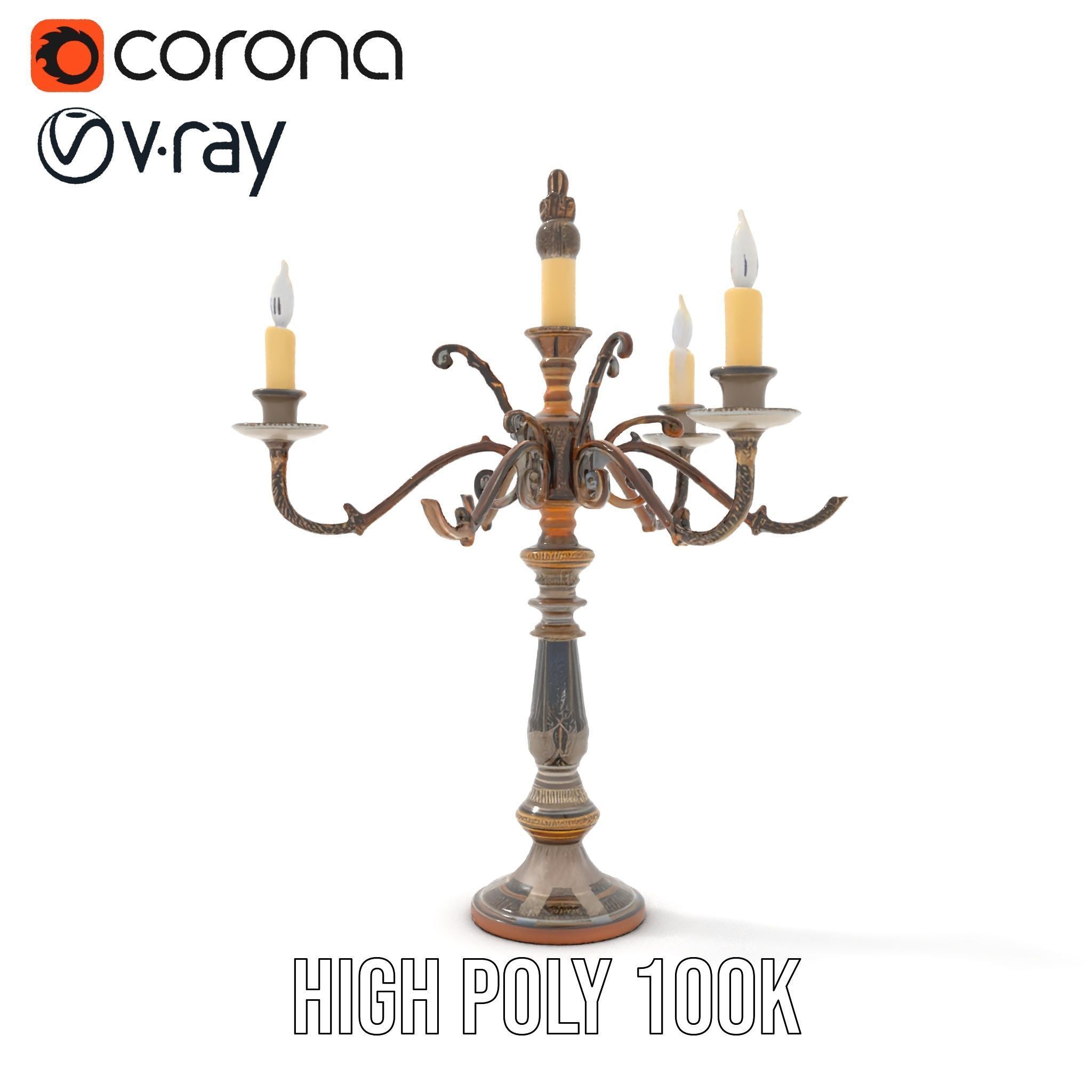 Antique Candle Holder with Detailing Model Pack Low-poly 3D model_33