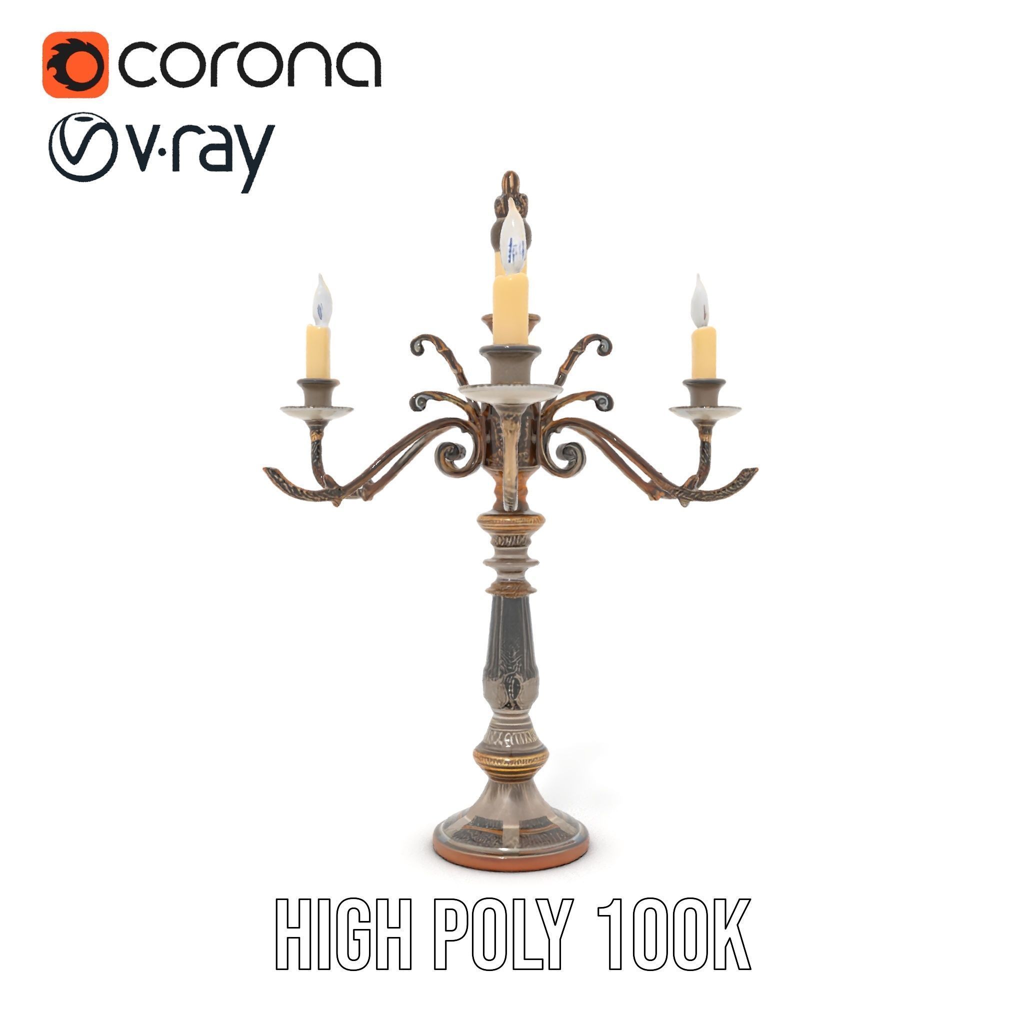 Antique Candle Holder with Detailing Model Pack Low-poly 3D model_20