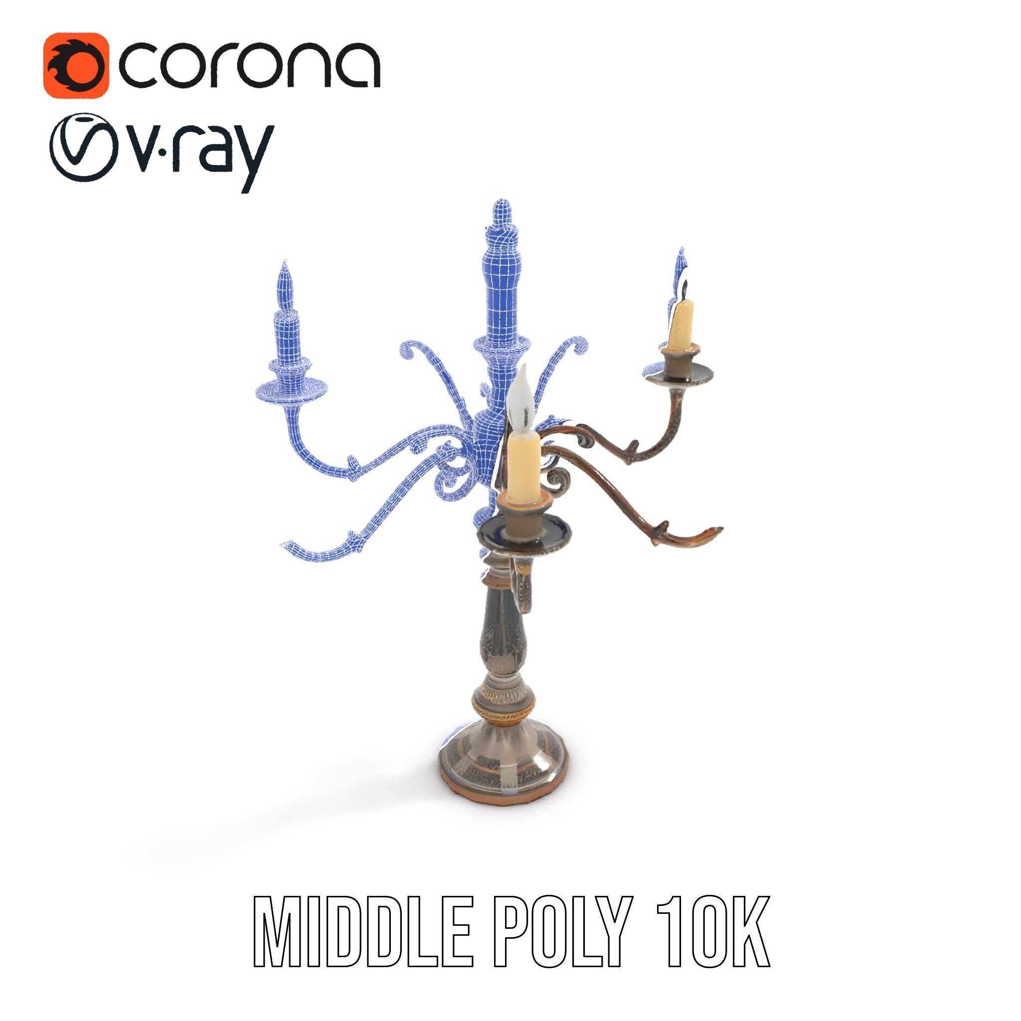 Antique Candle Holder with Detailing Model Pack Low-poly 3D model_21