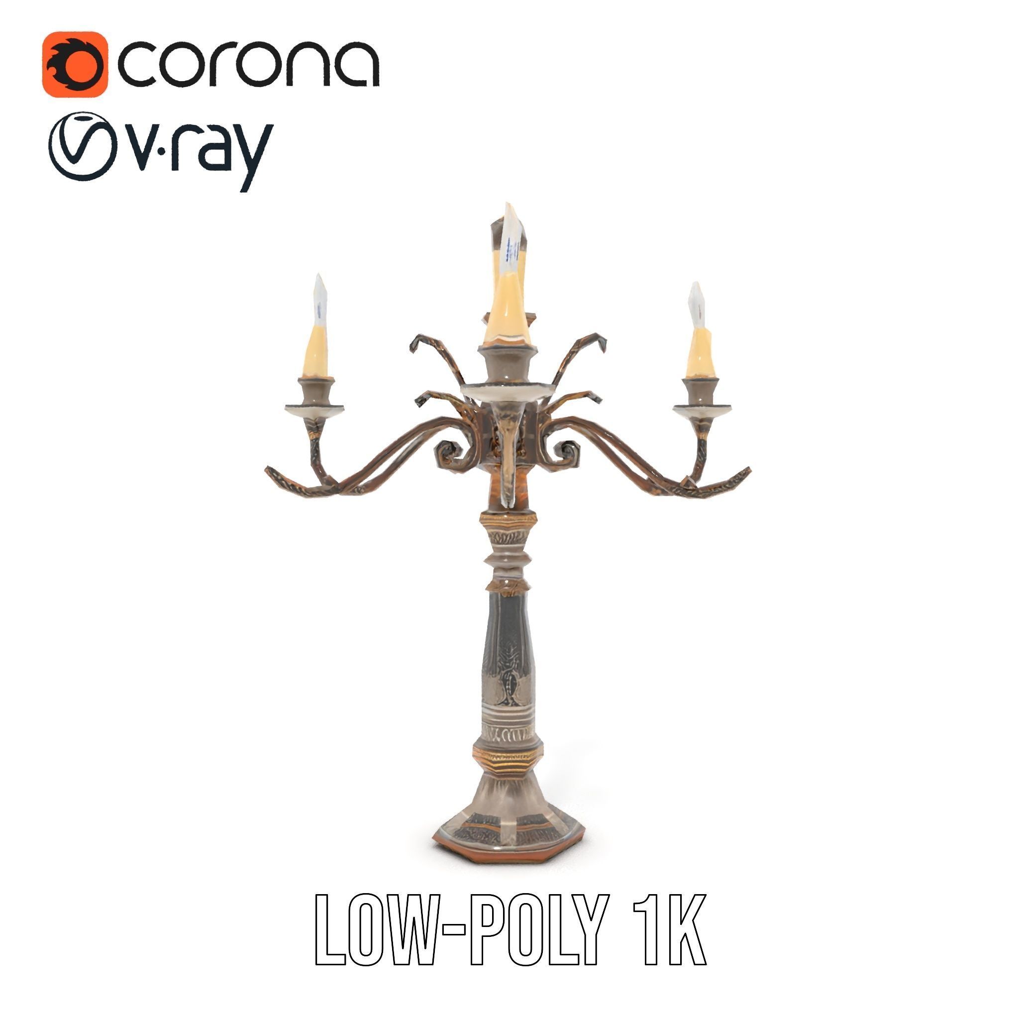 Antique Candle Holder with Detailing Model Pack Low-poly 3D model_22
