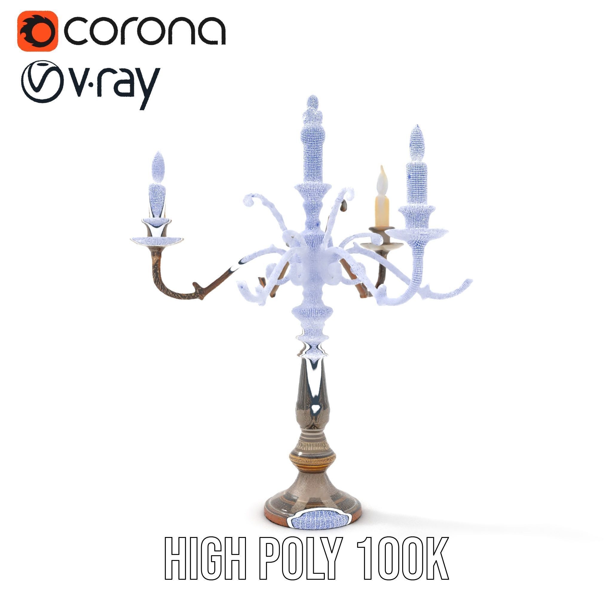 Antique Candle Holder with Detailing Model Pack Low-poly 3D model_32