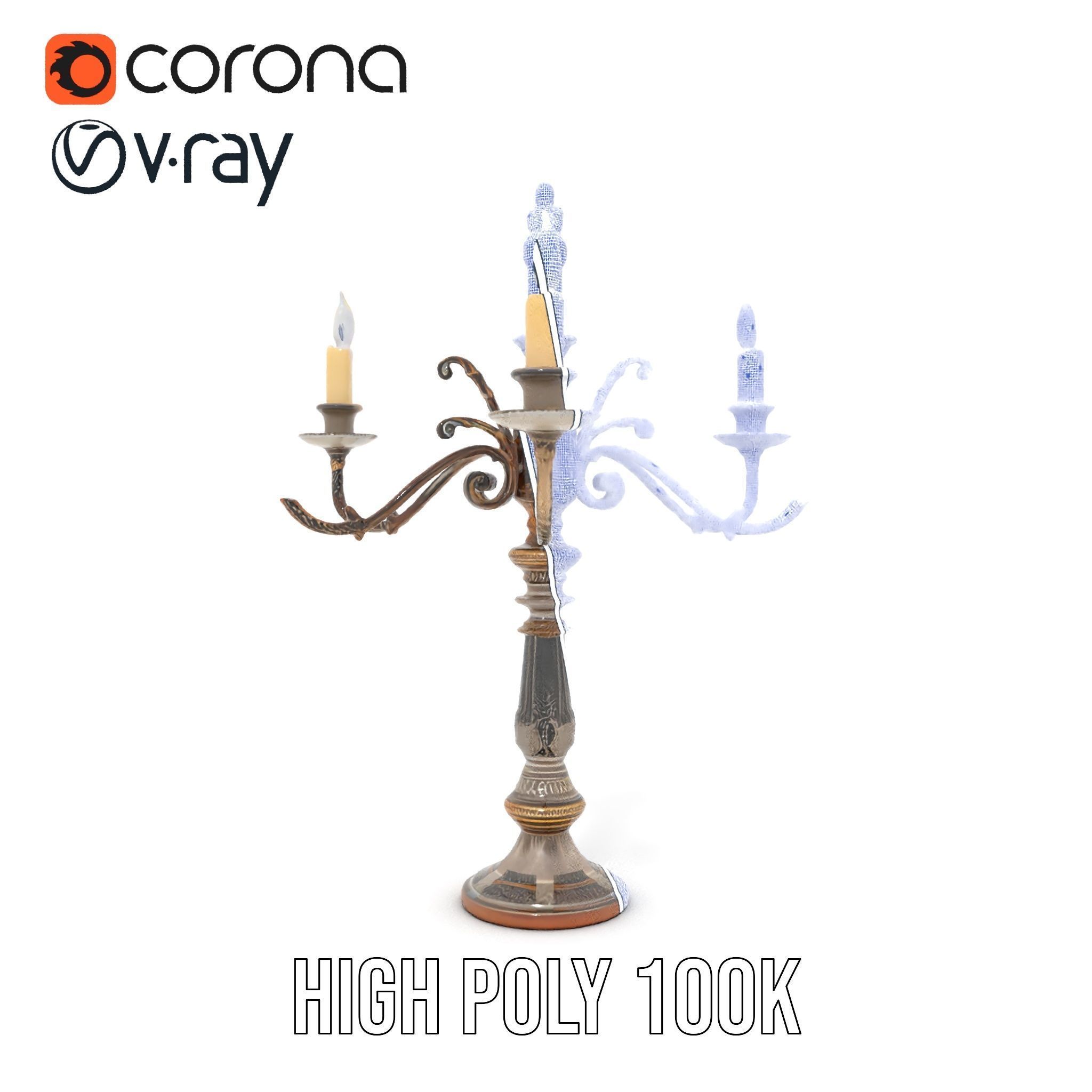 Antique Candle Holder with Detailing Model Pack Low-poly 3D model_34