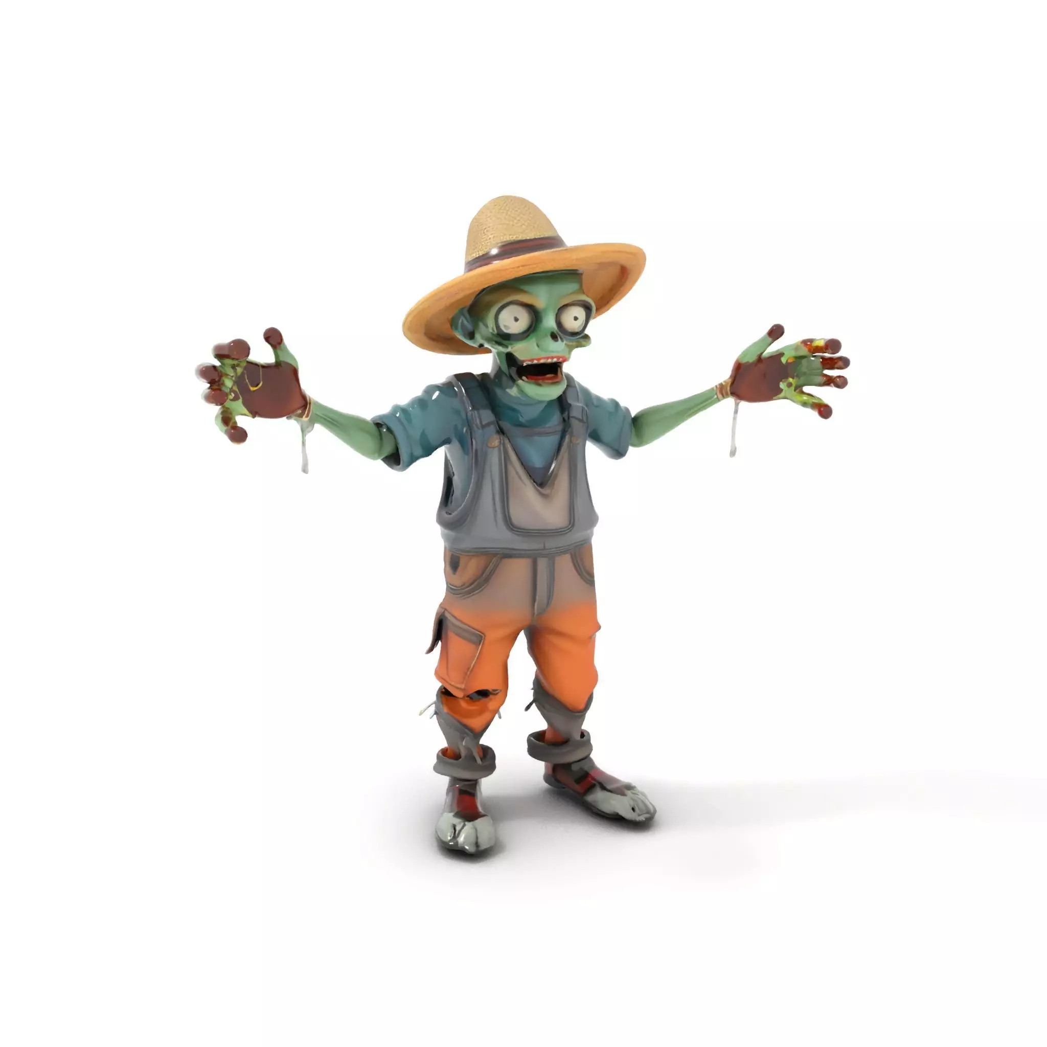 Zombie Farmer Character Rigged and Animated with PBR Textures Low-poly 3D model