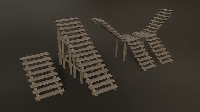 Wooden Staircase Low-poly 3D model