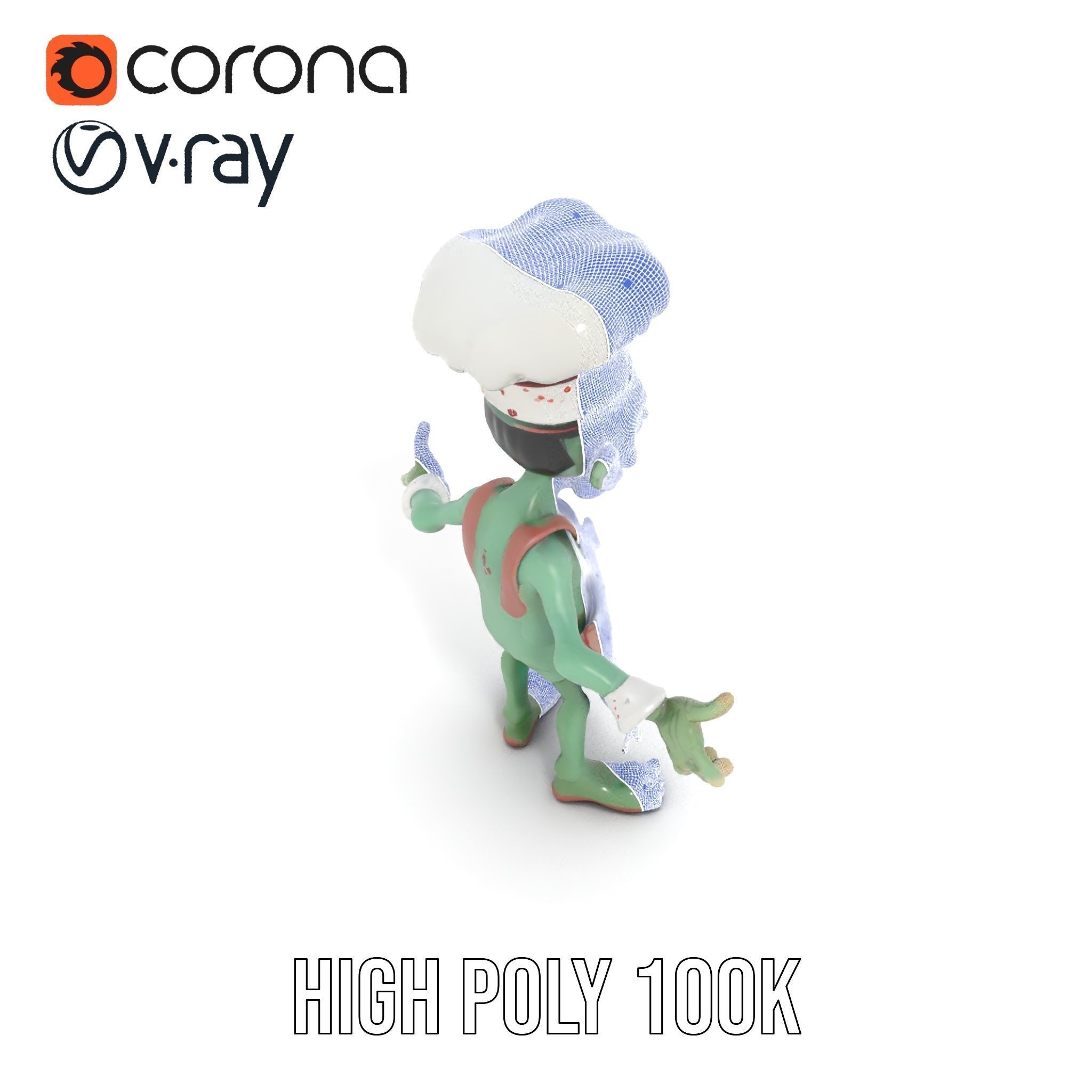 Zombie Chef Character Model  Rigged and Animated Low-poly 3D model_23