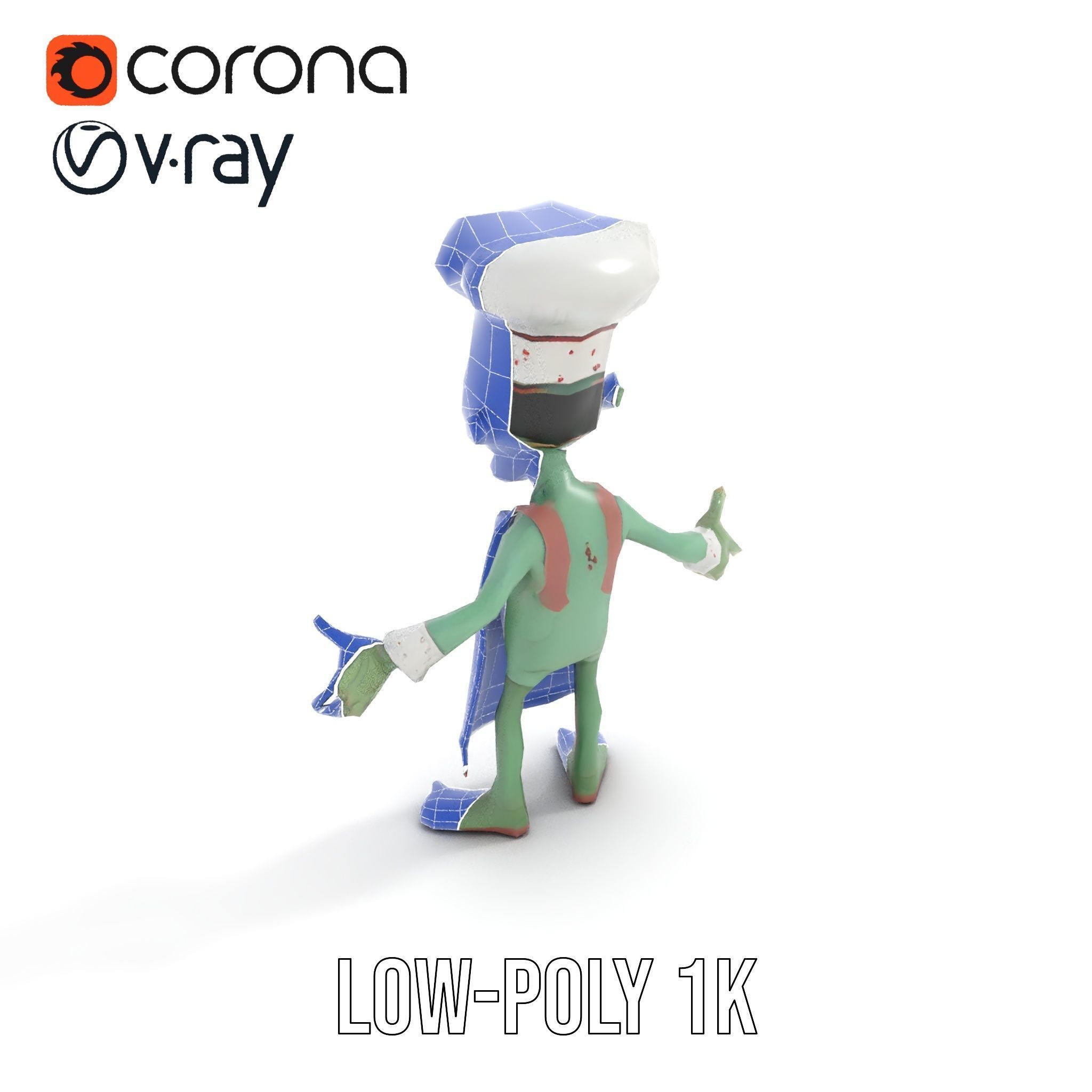 Zombie Chef Character Model  Rigged and Animated Low-poly 3D model_19