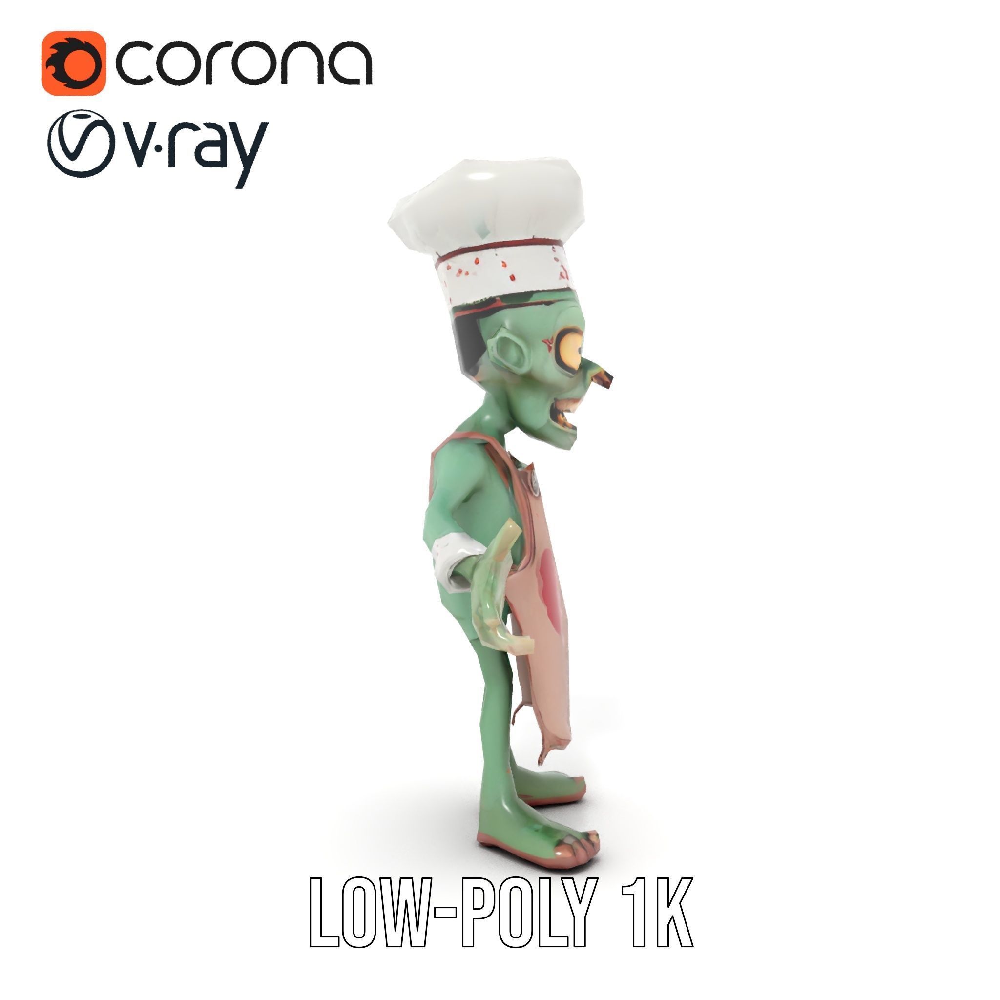 Zombie Chef Character Model  Rigged and Animated Low-poly 3D model_11