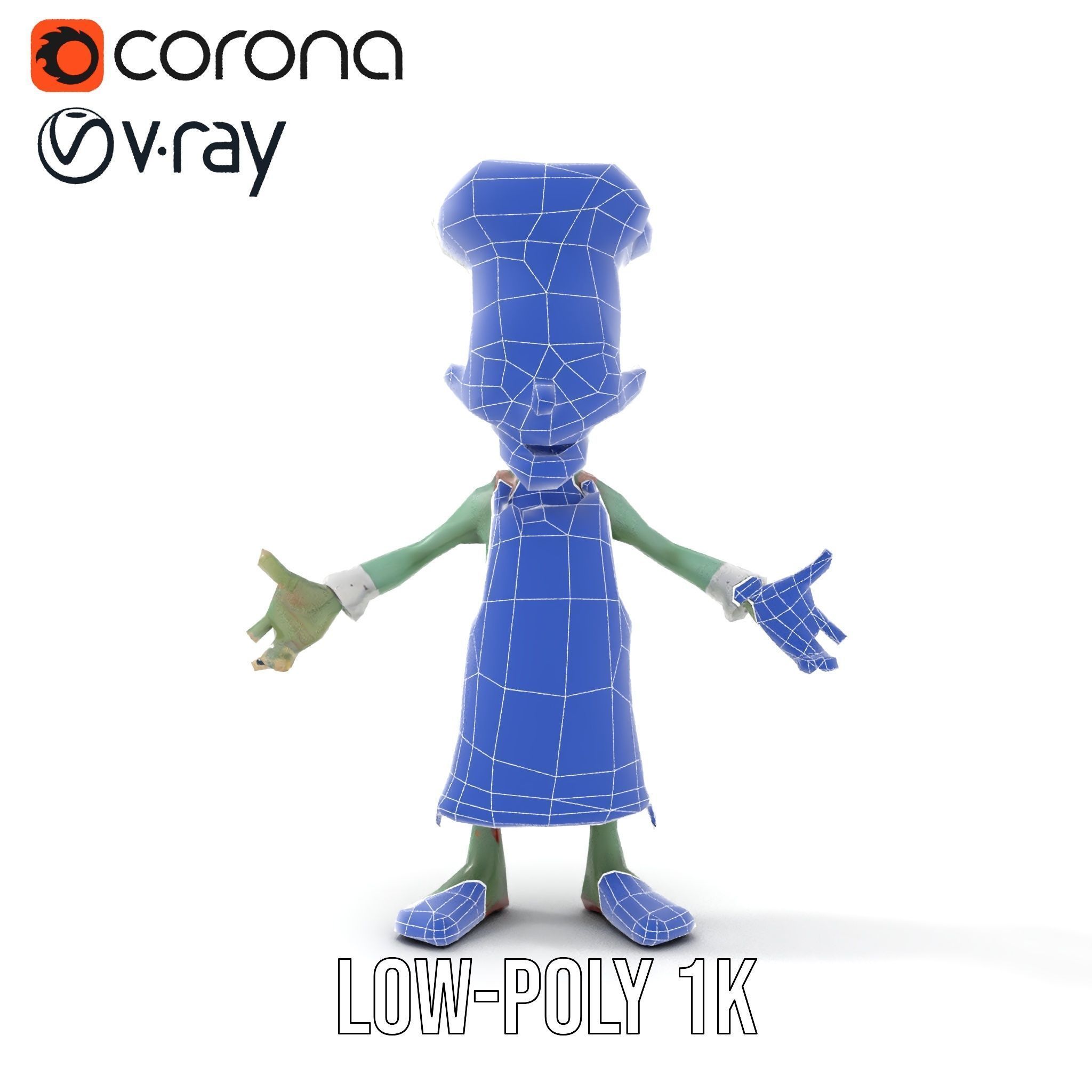 Zombie Chef Character Model  Rigged and Animated Low-poly 3D model_31