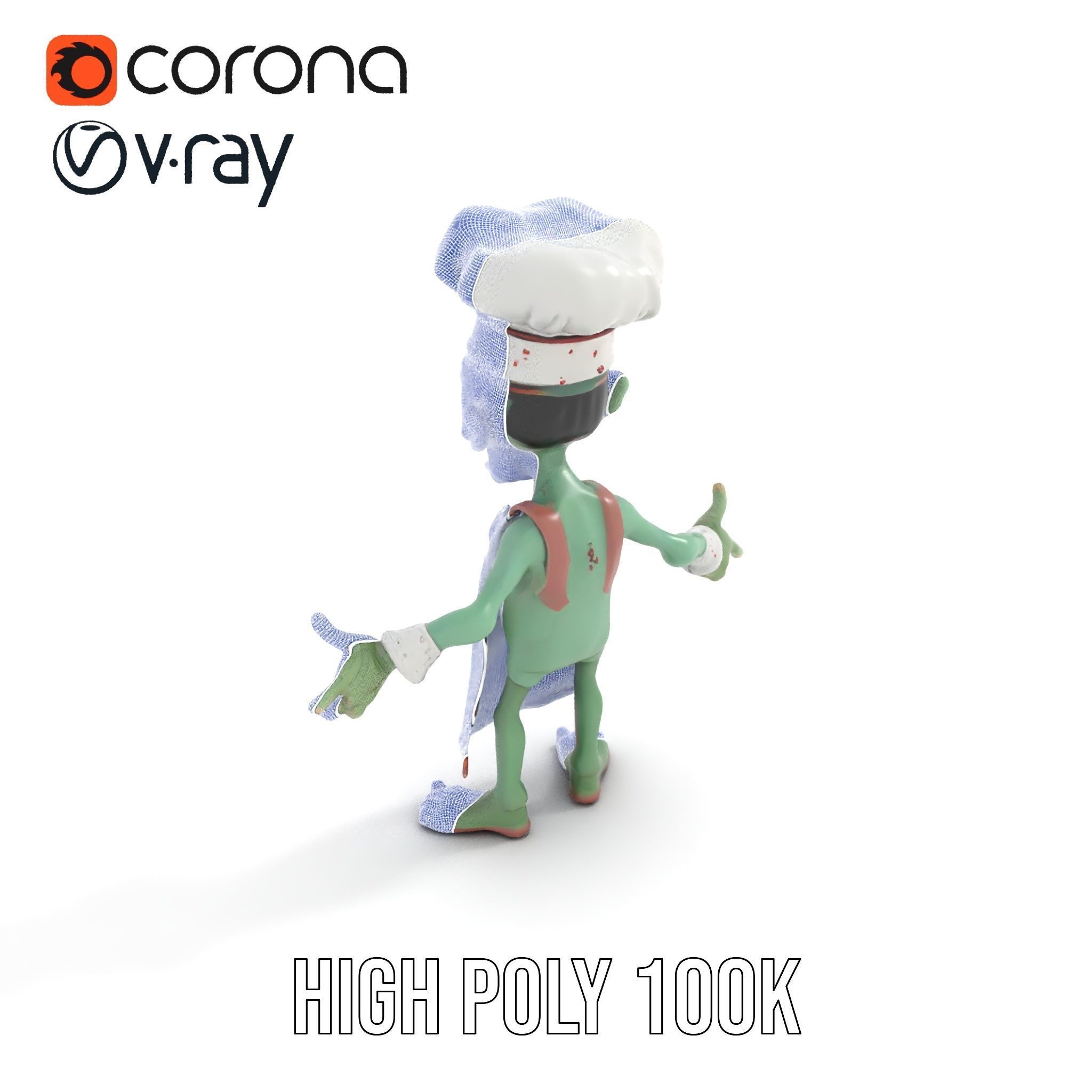 Zombie Chef Character Model  Rigged and Animated Low-poly 3D model_32