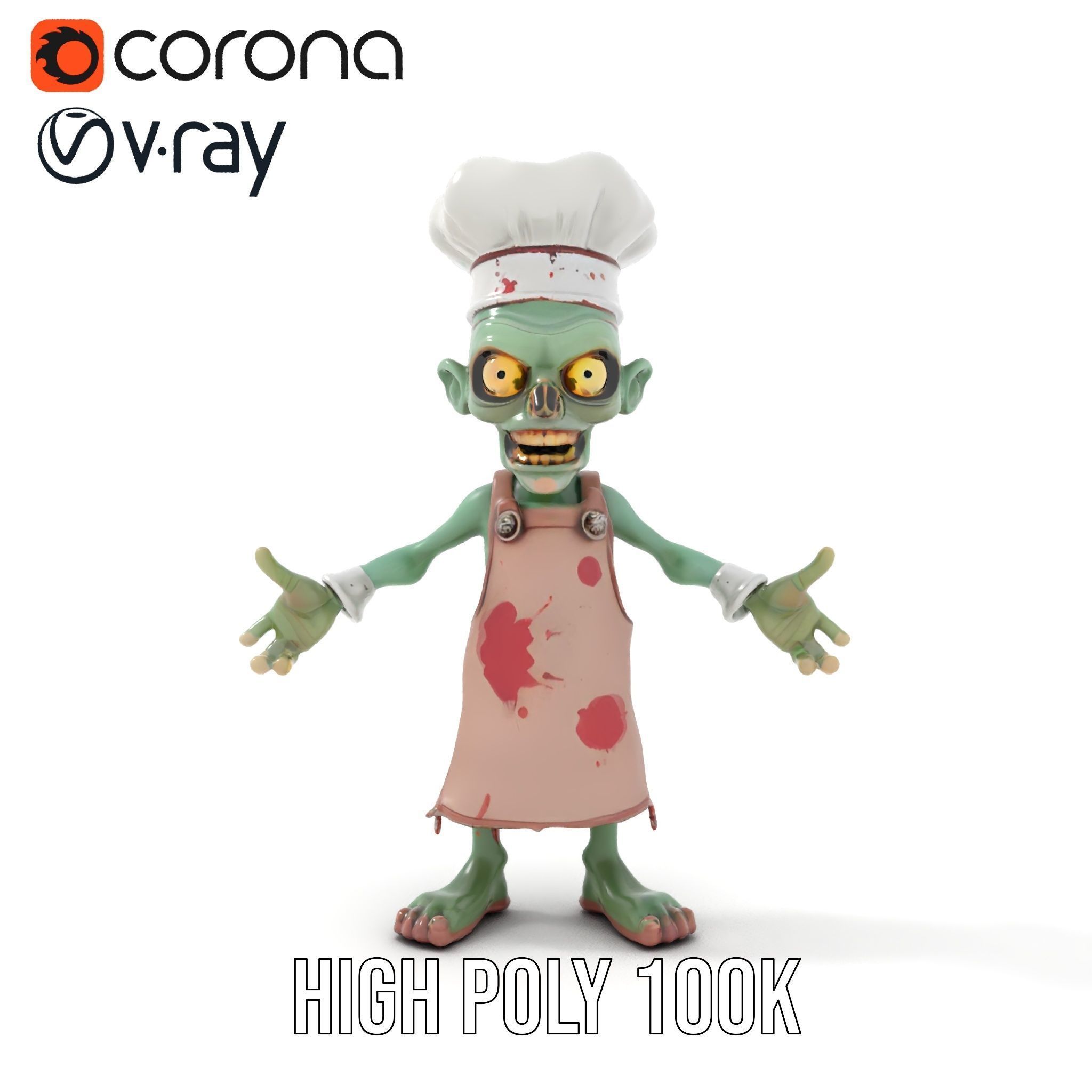Zombie Chef Character Model  Rigged and Animated Low-poly 3D model_26