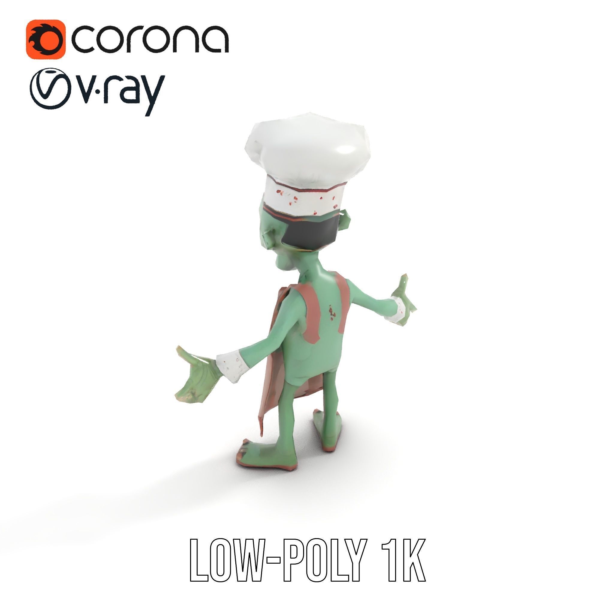 Zombie Chef Character Model  Rigged and Animated Low-poly 3D model_14