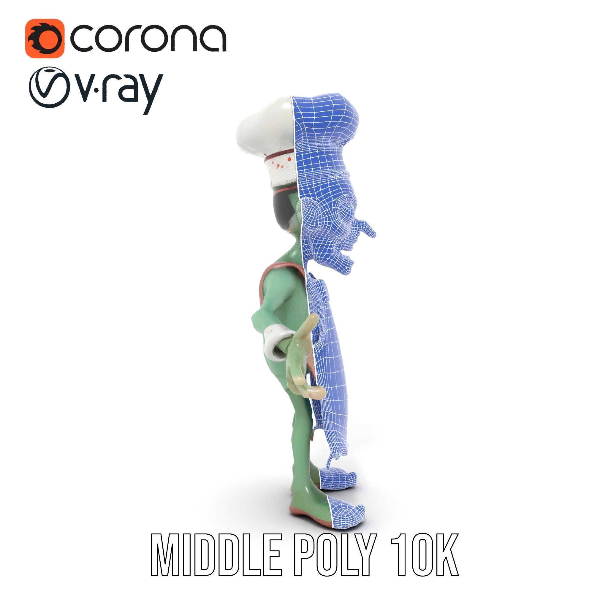 Zombie Chef Character Model  Rigged and Animated Low-poly 3D model_34