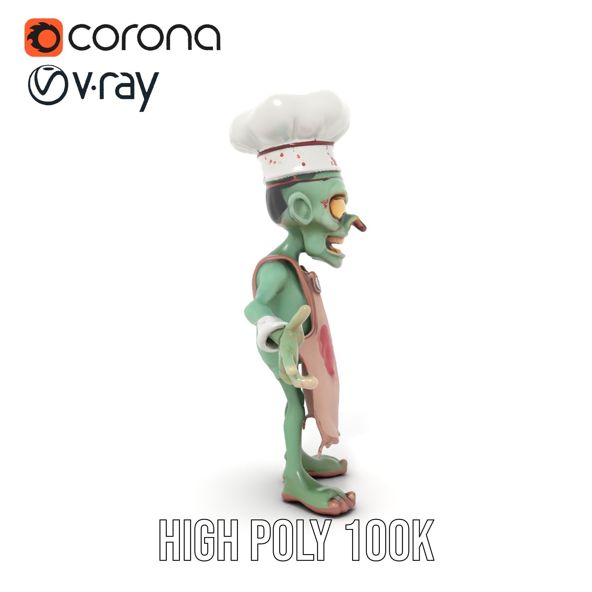 Zombie Chef Character Model  Rigged and Animated Low-poly 3D model_36