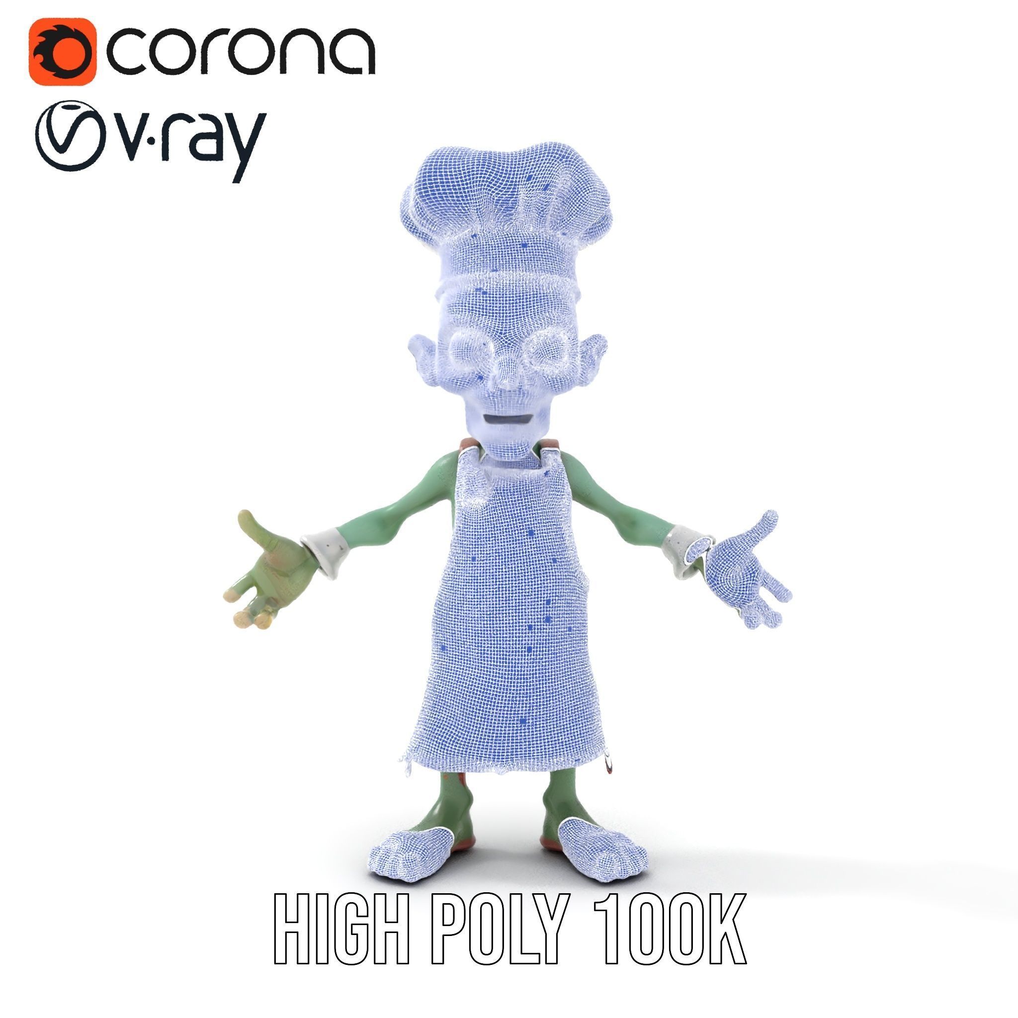 Zombie Chef Character Model  Rigged and Animated Low-poly 3D model_29