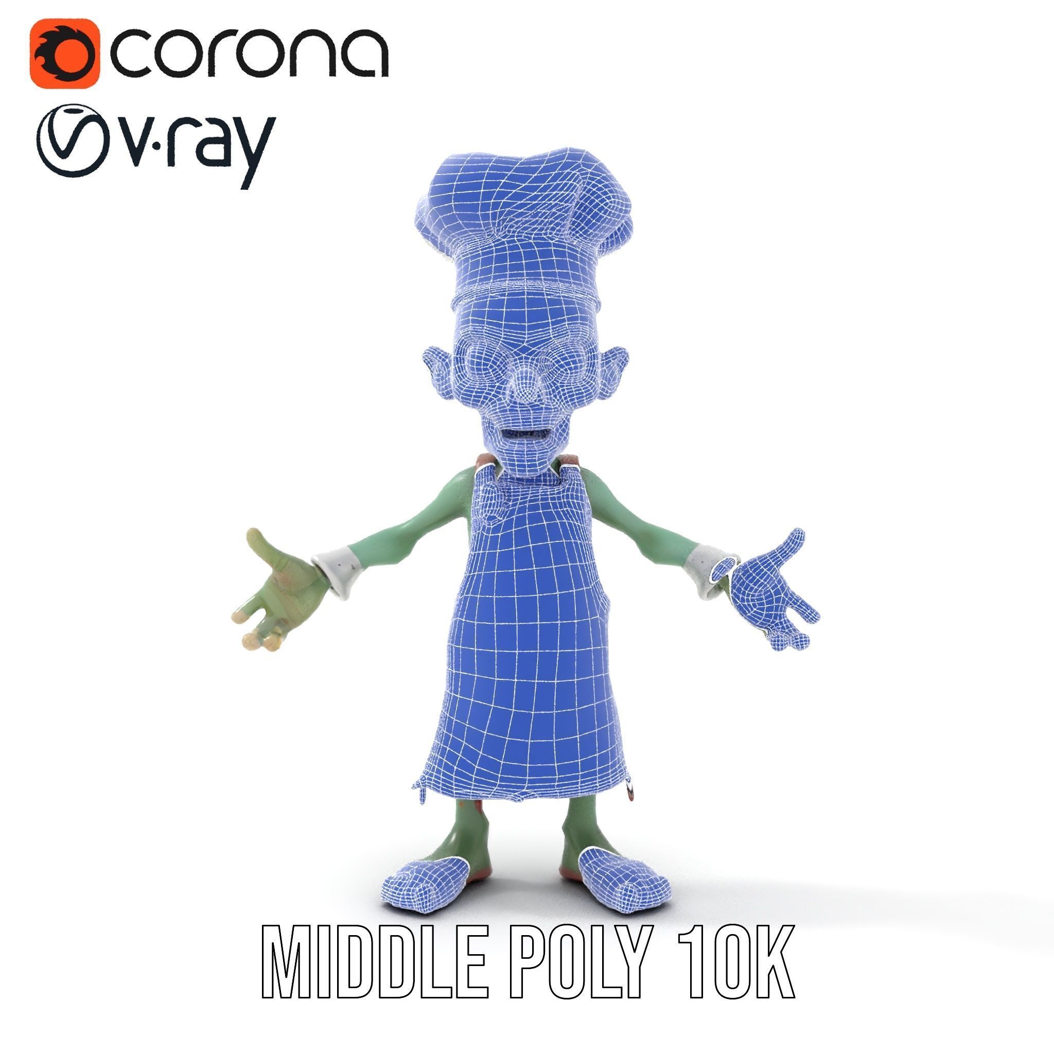 Zombie Chef Character Model  Rigged and Animated Low-poly 3D model_33